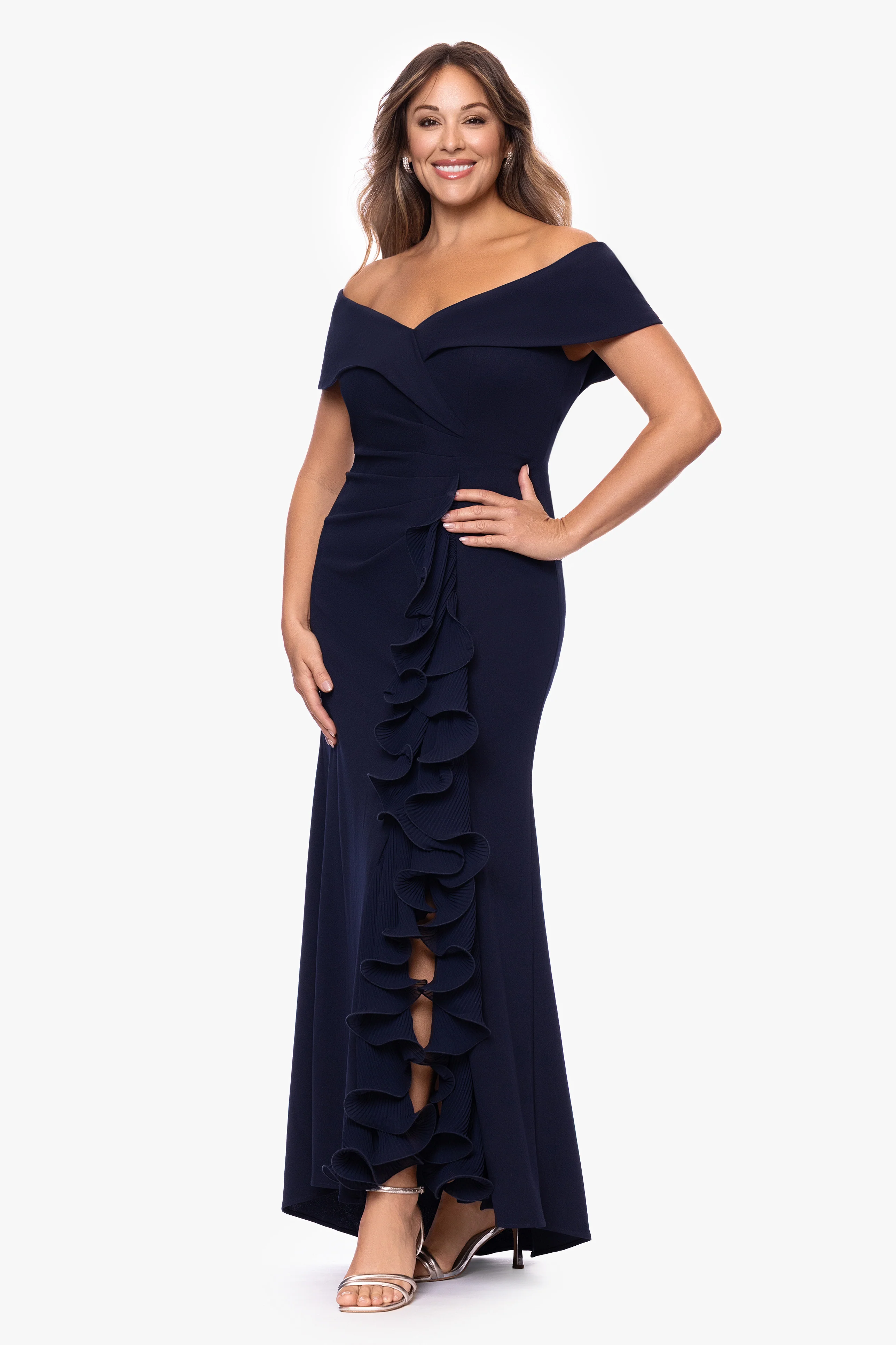 Plus "Sara" Scuba Crepe with Chiffon Ruffle Dress - Image 4