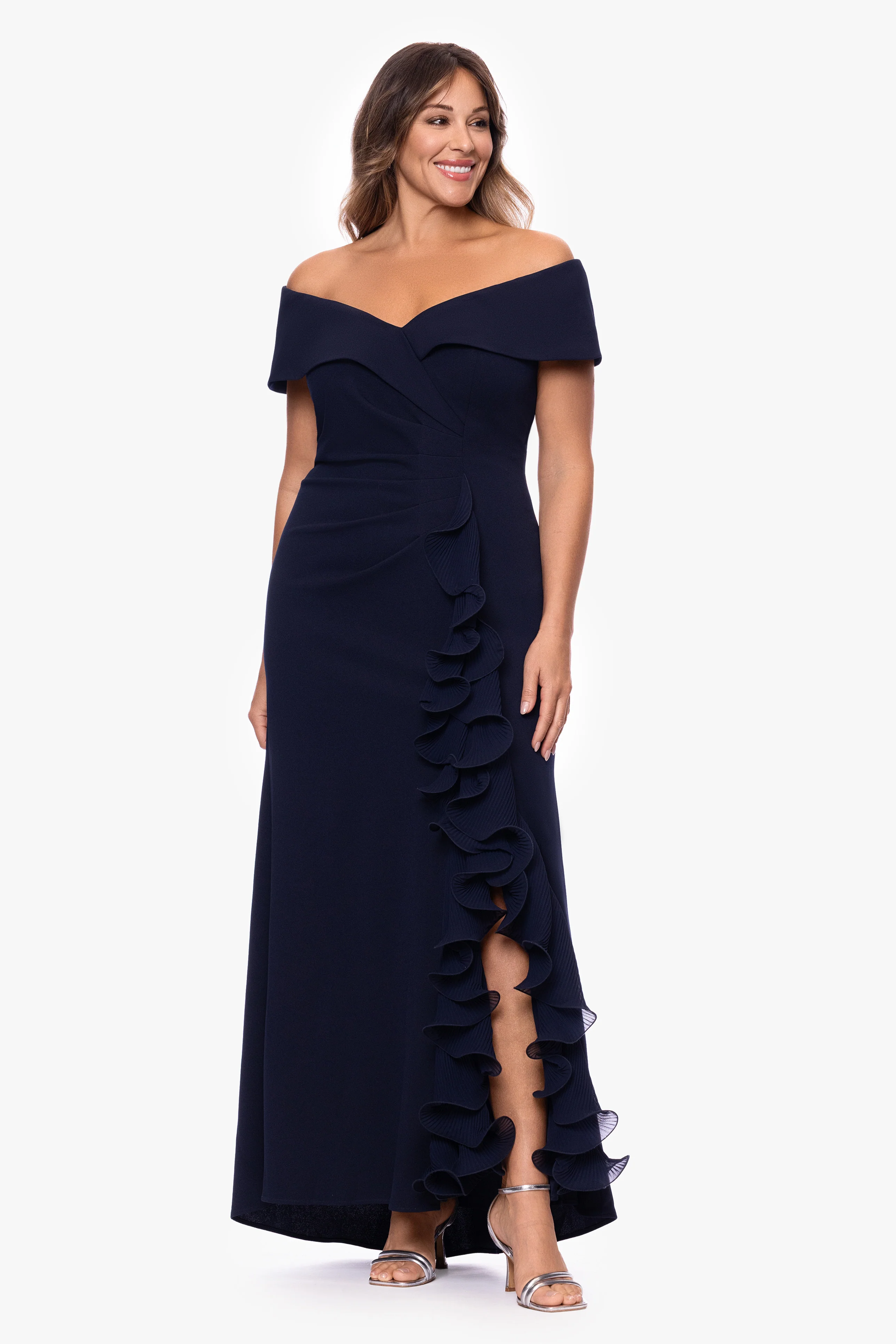 Plus "Sara" Scuba Crepe with Chiffon Ruffle Dress - Image 5