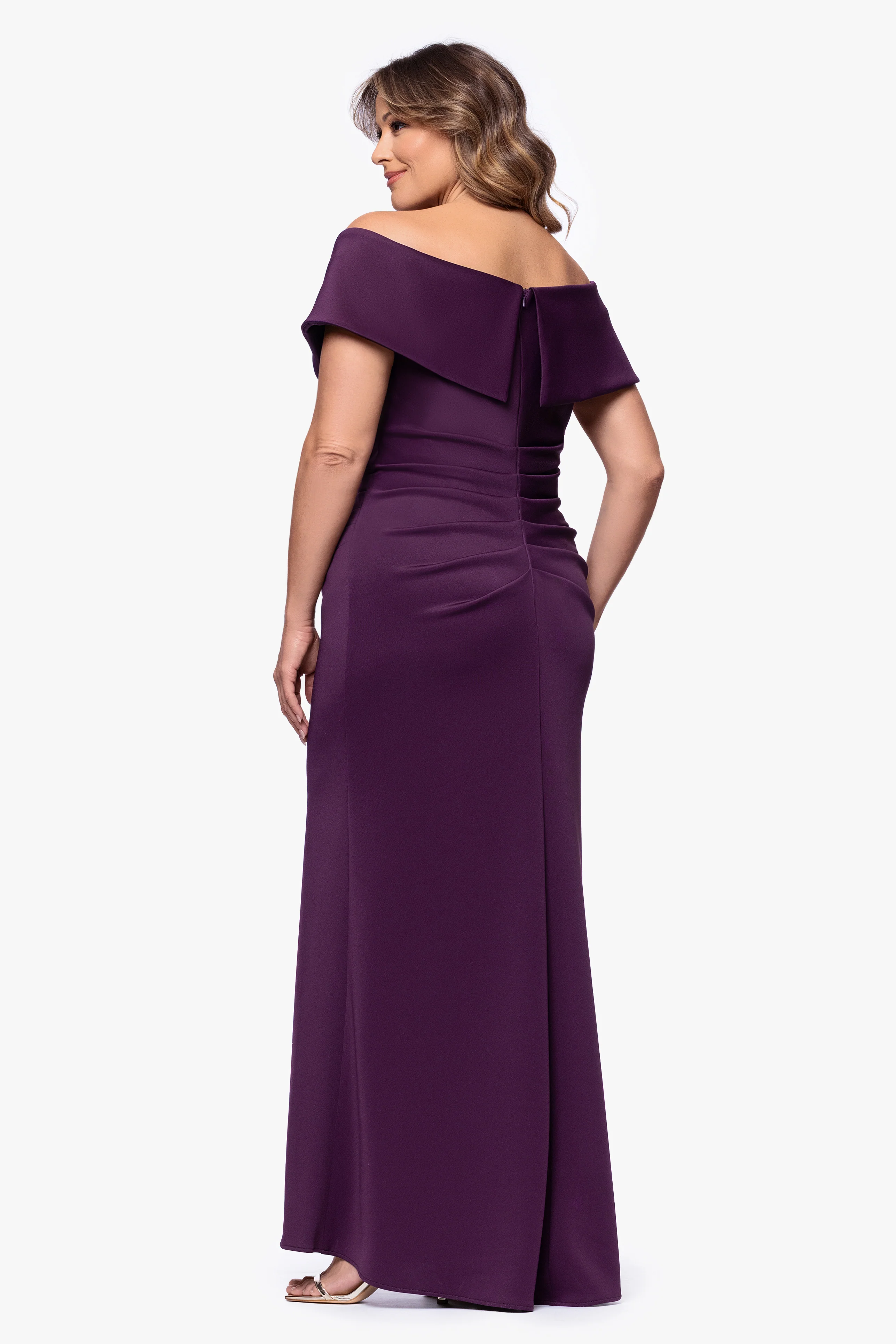 Plus "Skye" Techno Scuba Off Shoulder Dress - Image 3