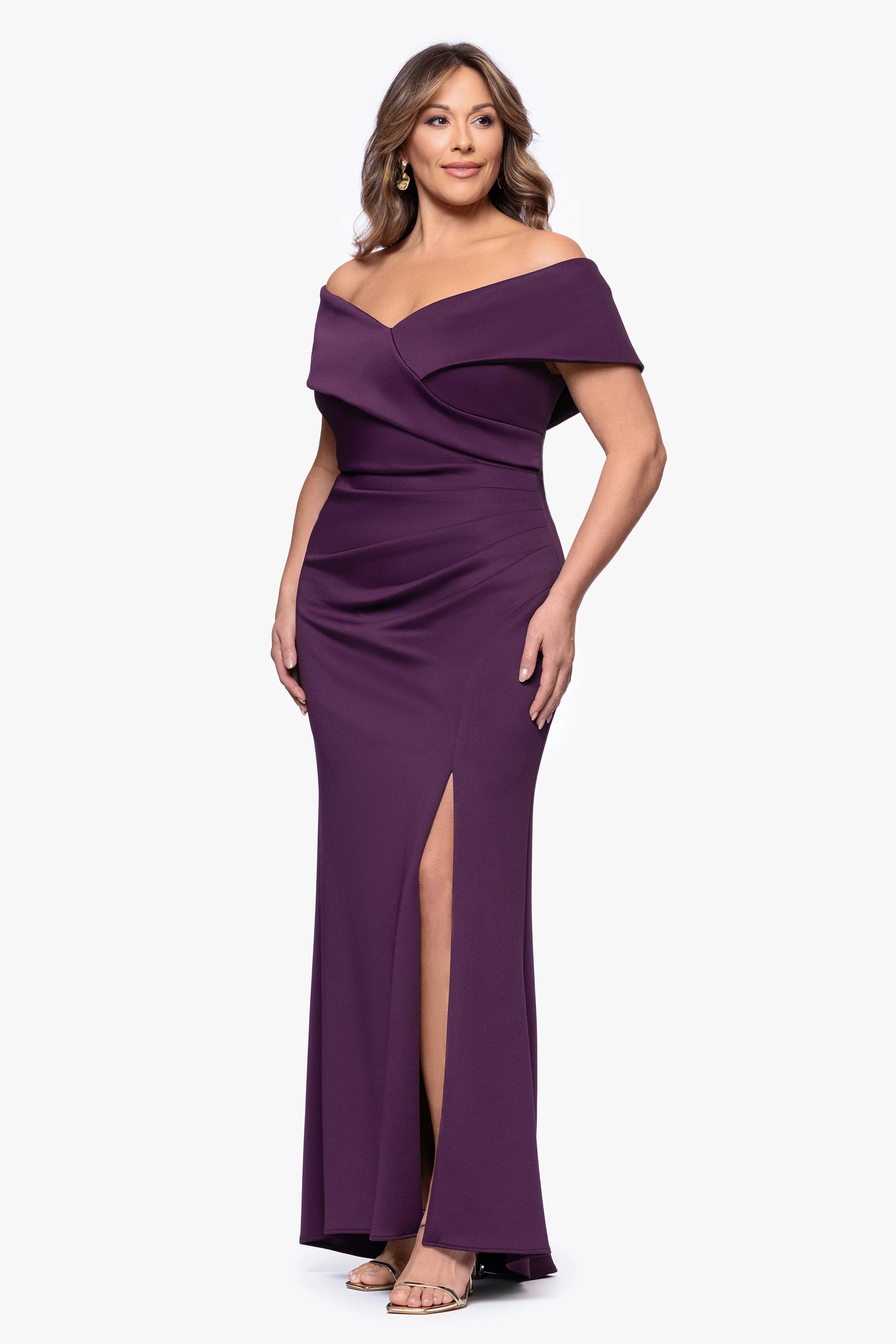 Plus "Skye" Techno Scuba Off Shoulder Dress - Image 4
