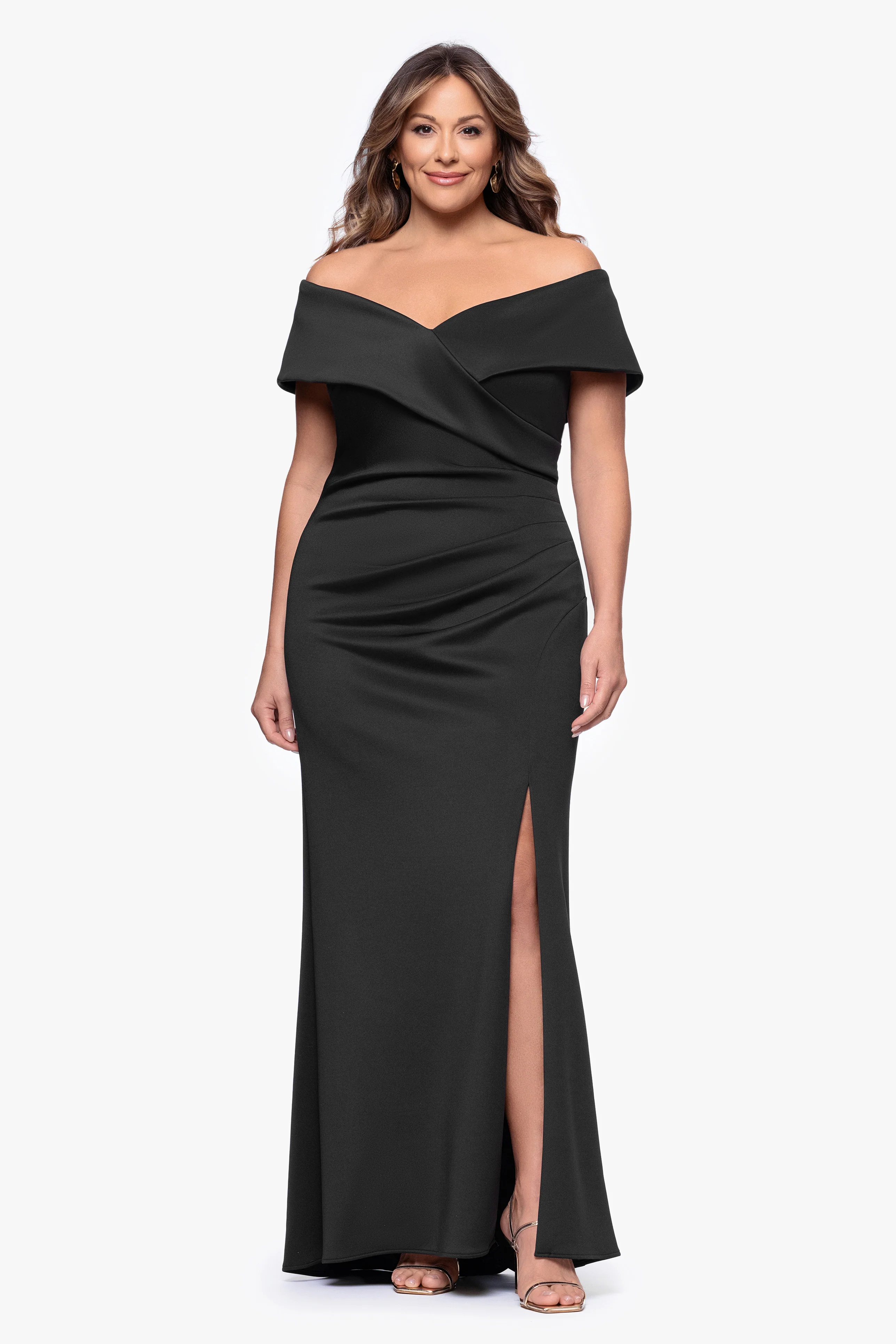 Plus "Skye" Techno Scuba Off Shoulder Dress - Image 6