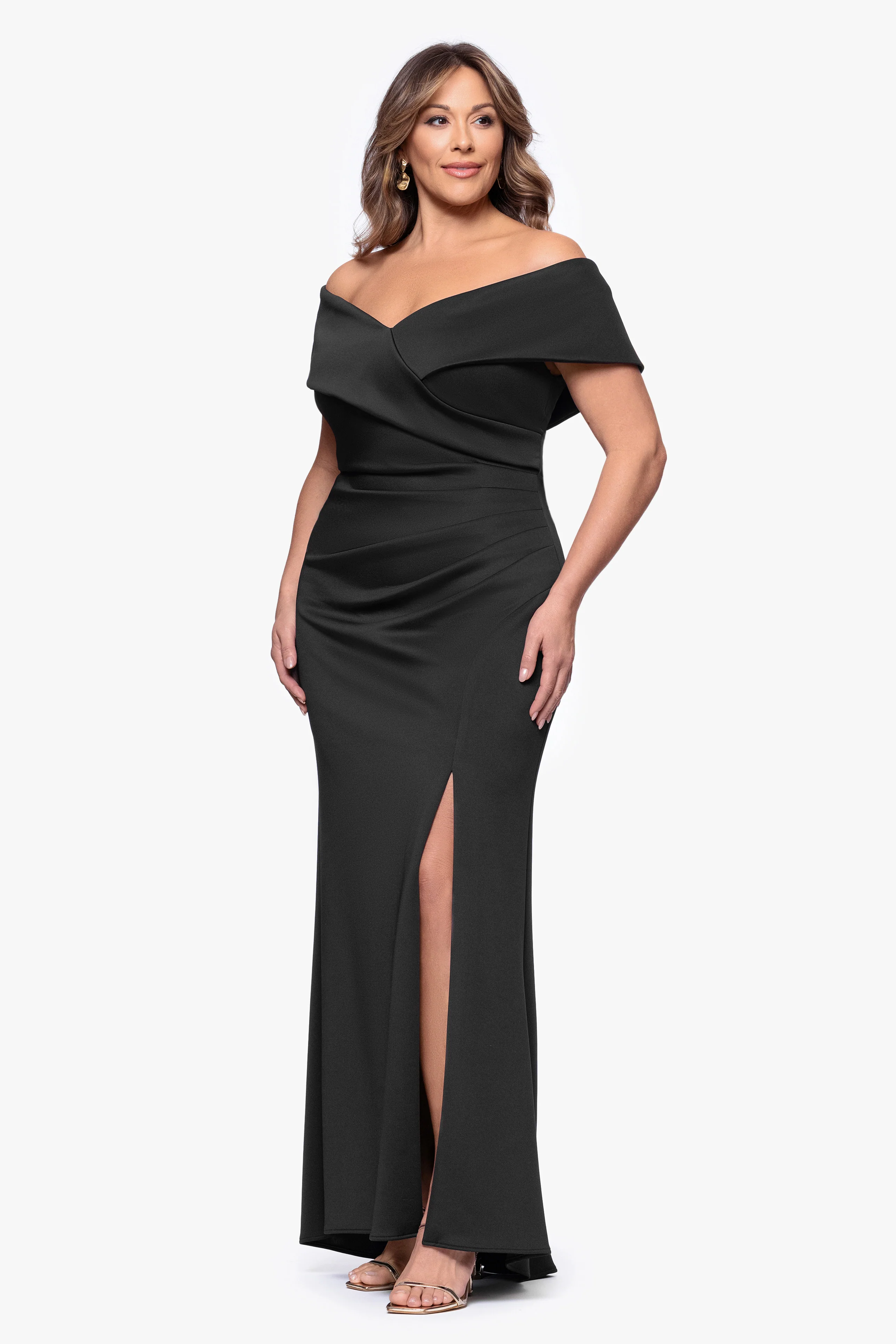 Plus "Skye" Techno Scuba Off Shoulder Dress - Image 9