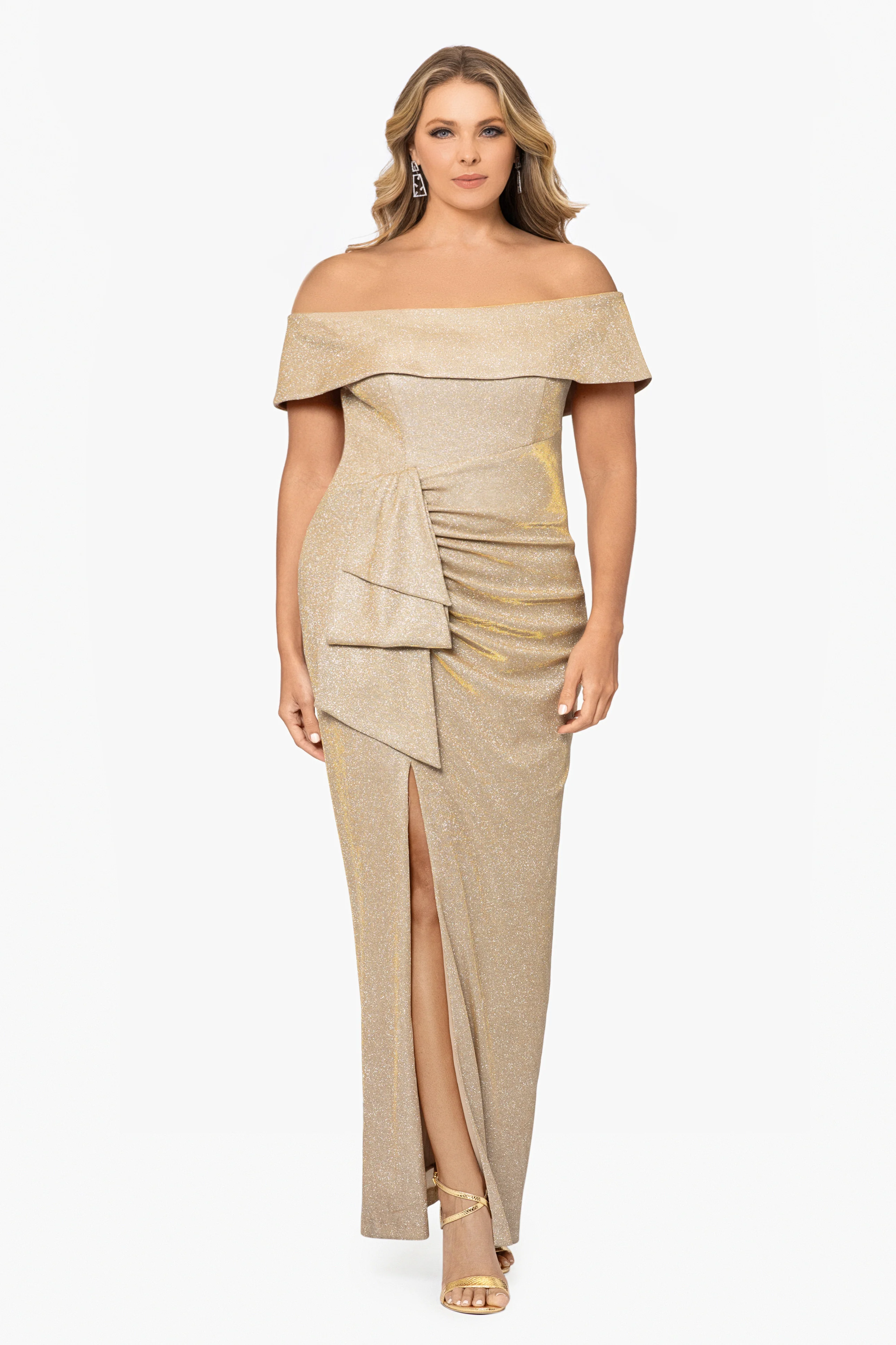 Plus "Tessa" Glitter Off the Shoulder Ruffle Dress - Image 2