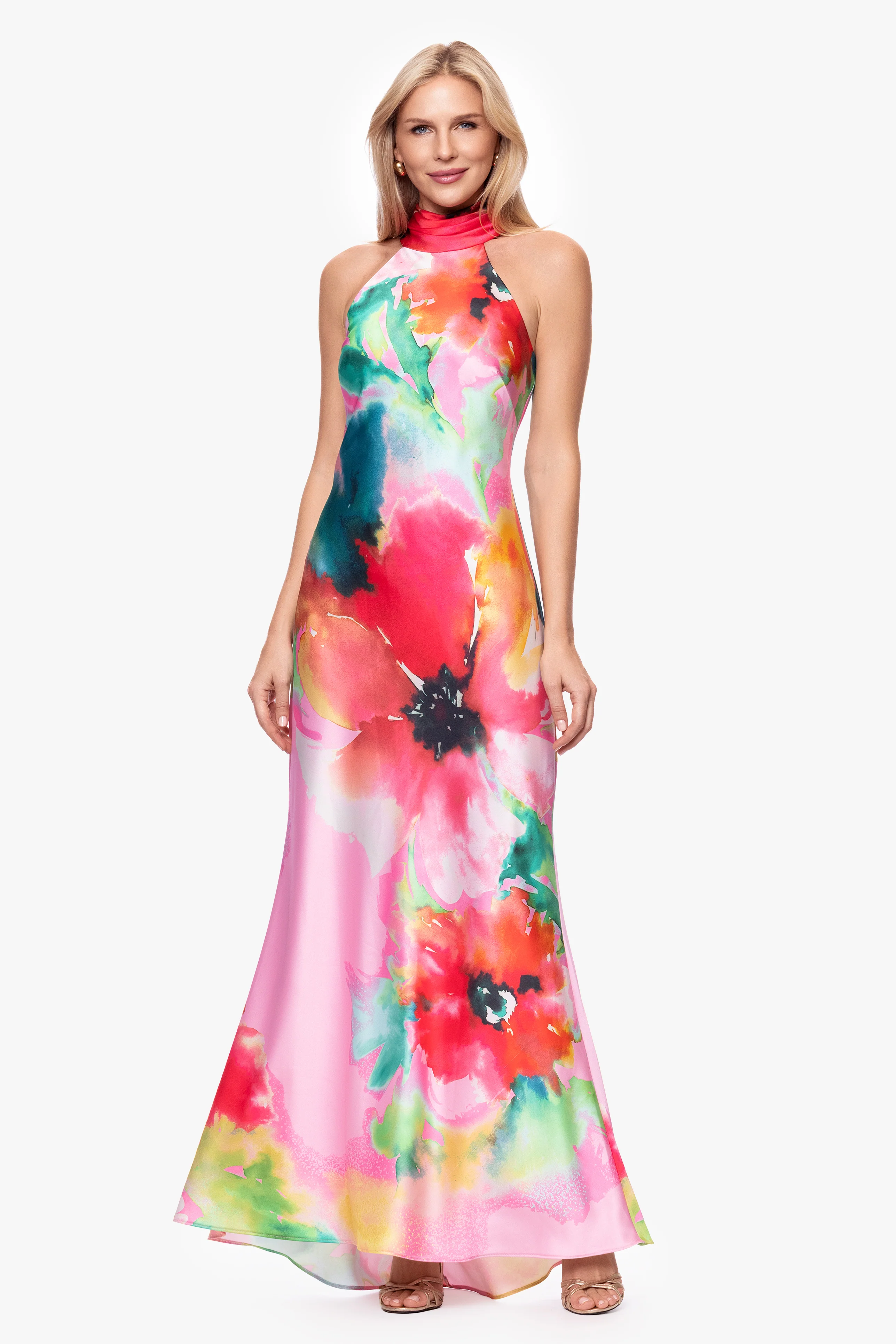 "Poppy" Printed Satin Halter Dress