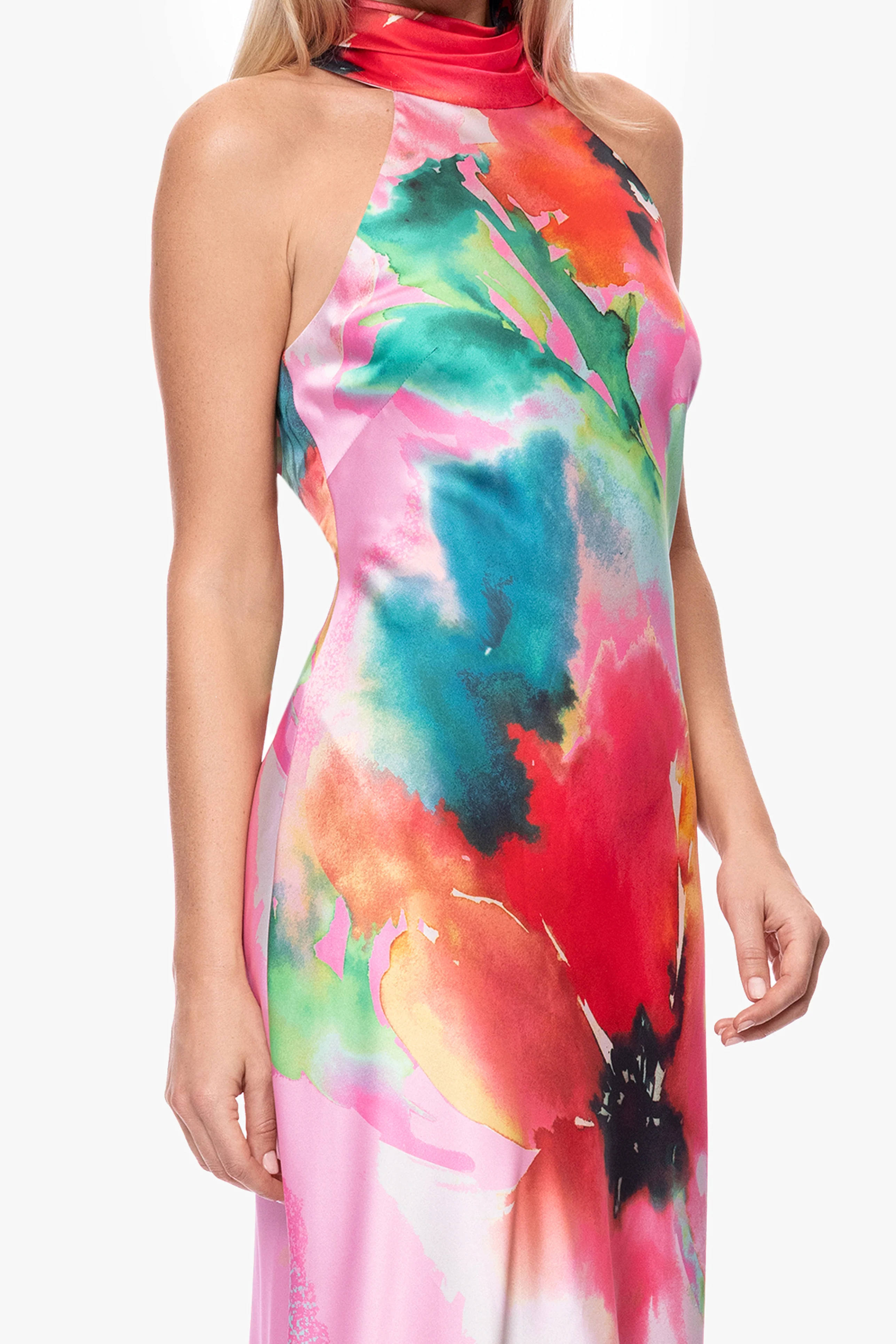 "Poppy" Printed Satin Halter Dress - Image 2