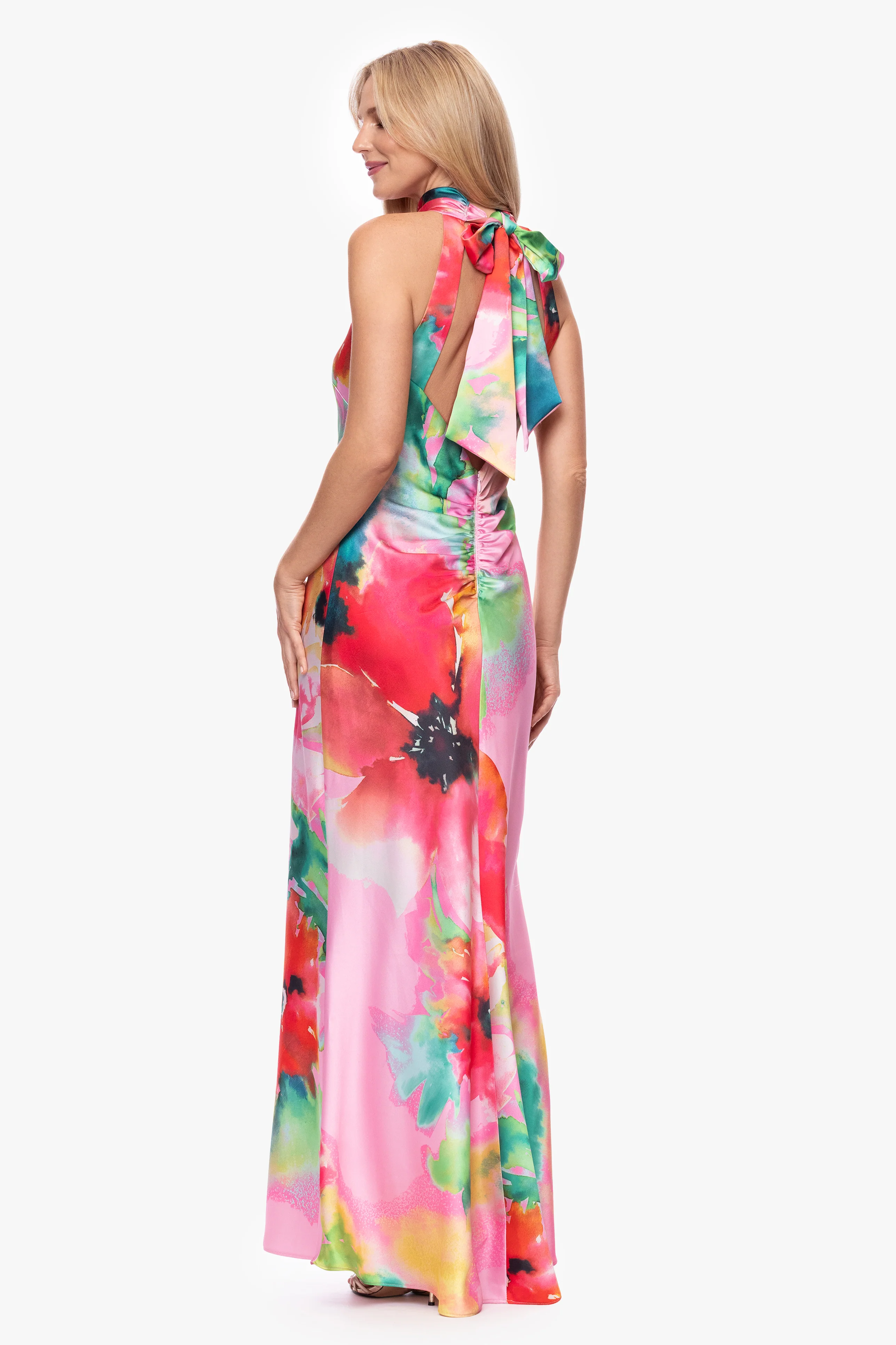 "Poppy" Printed Satin Halter Dress - Image 3