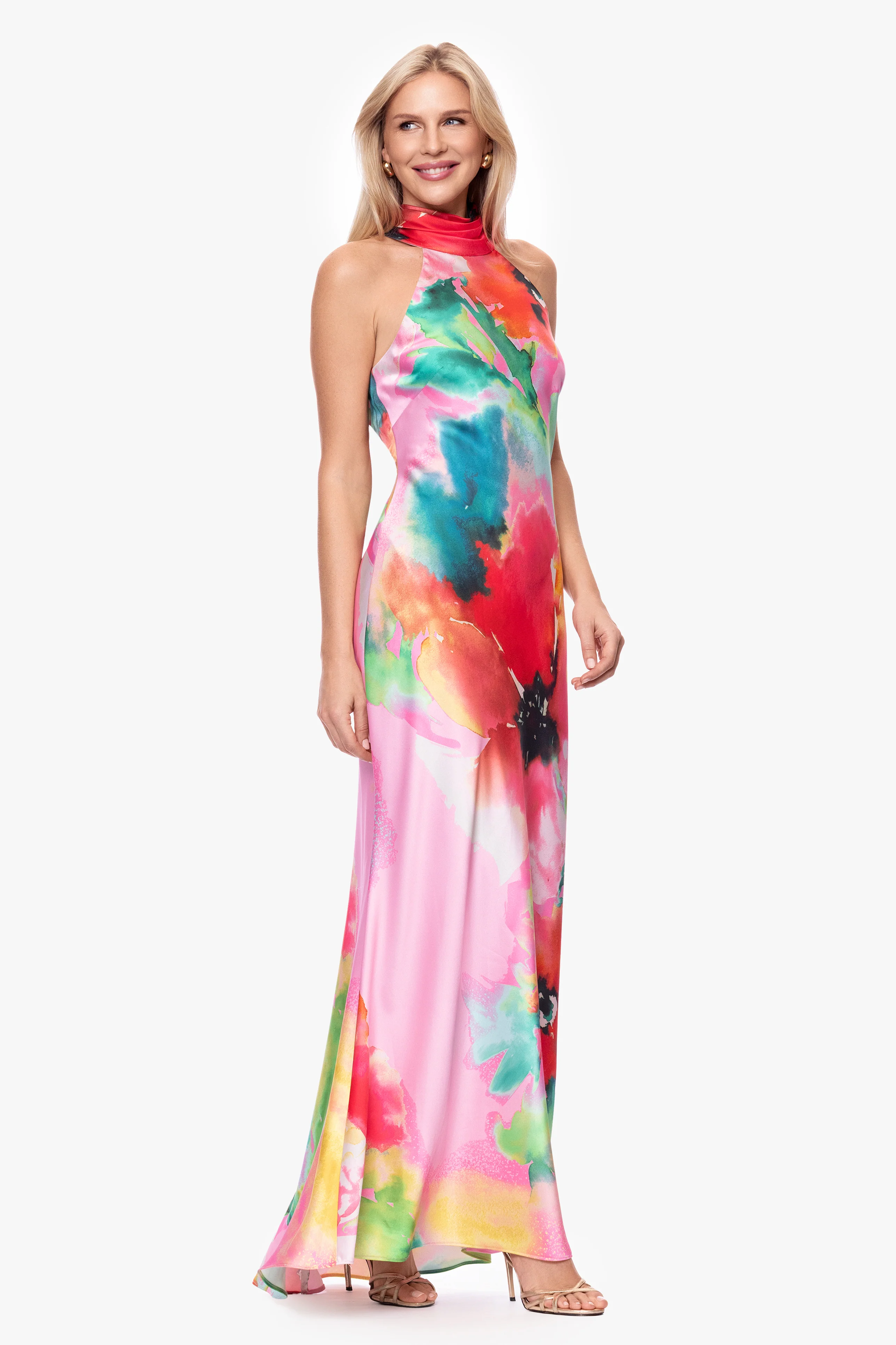 "Poppy" Printed Satin Halter Dress - Image 4