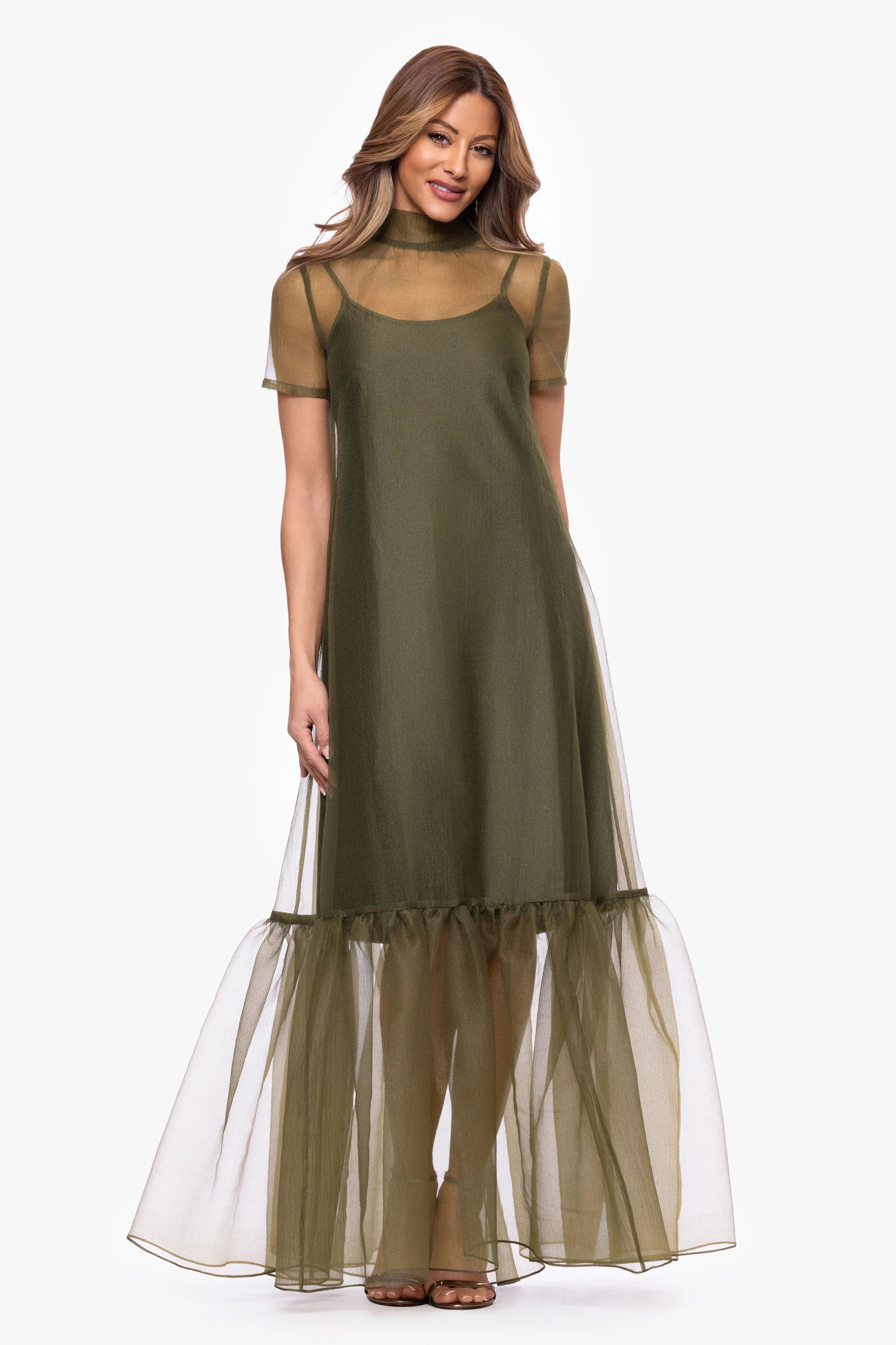 "Priscilla" Organza Turtleneck Overlay Slip Dress - Image 2