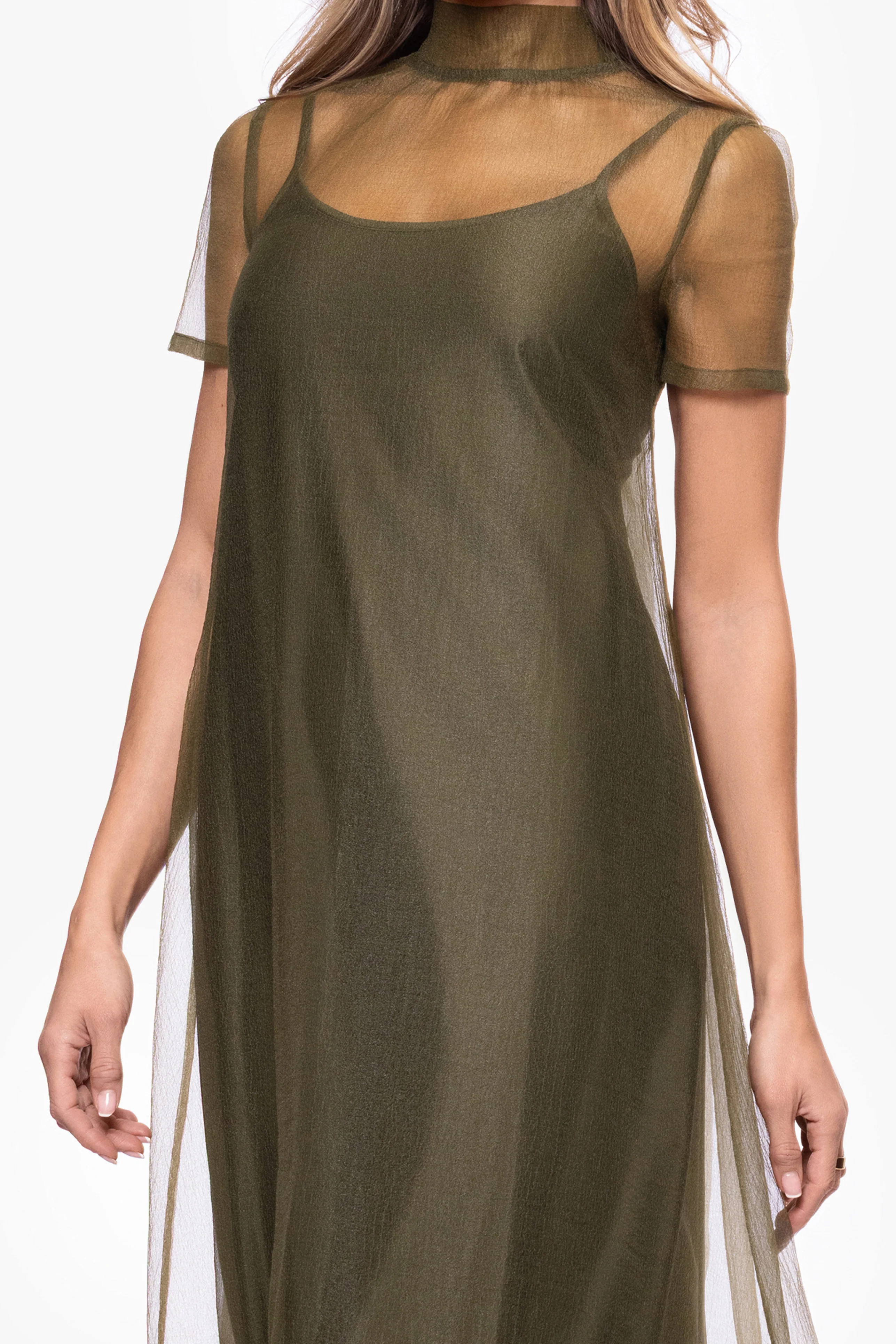 "Priscilla" Organza Turtleneck Overlay Slip Dress - Image 3