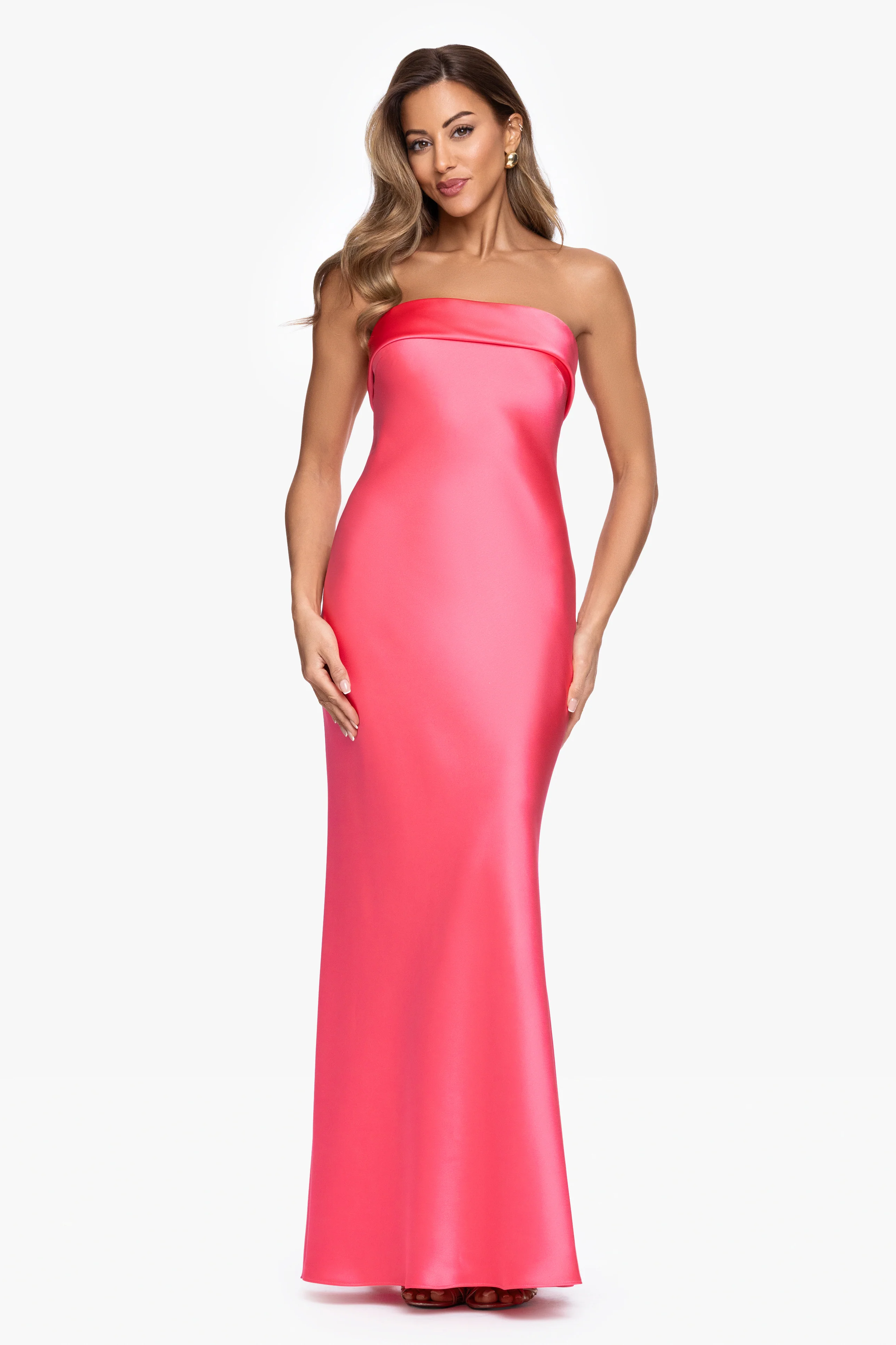"Reese" Satin Long Strapless Gown - Image 6