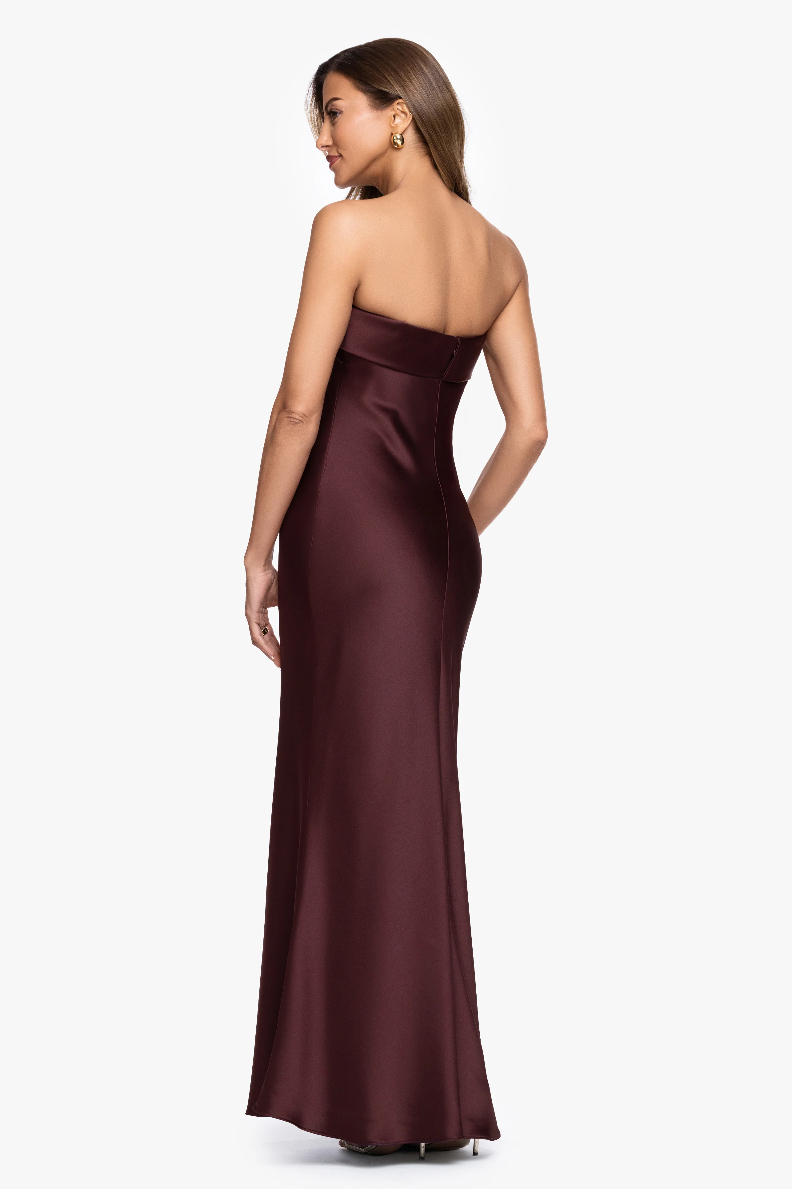 "Reese" Satin Long Strapless Gown - Image 3