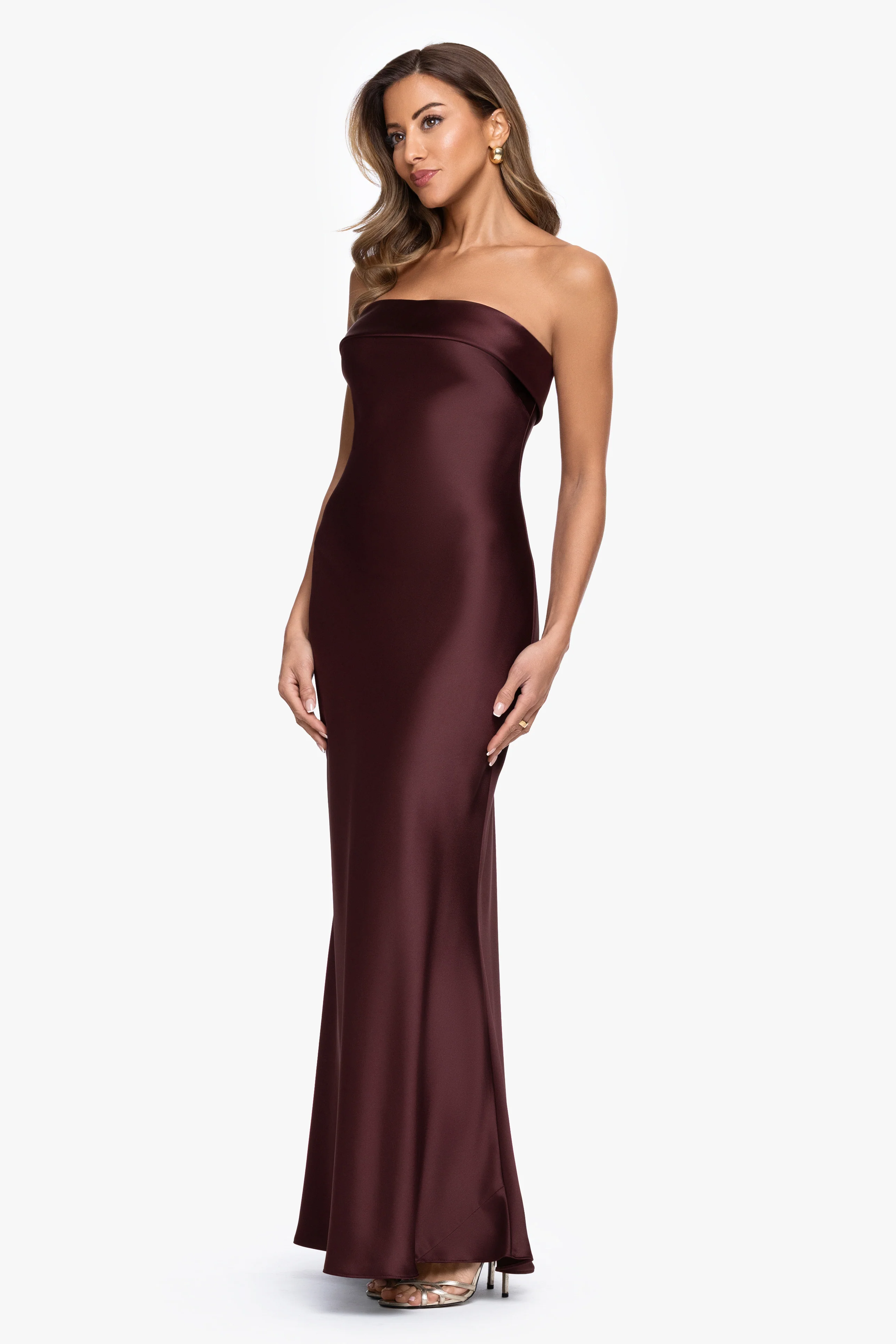 "Reese" Satin Long Strapless Gown - Image 4