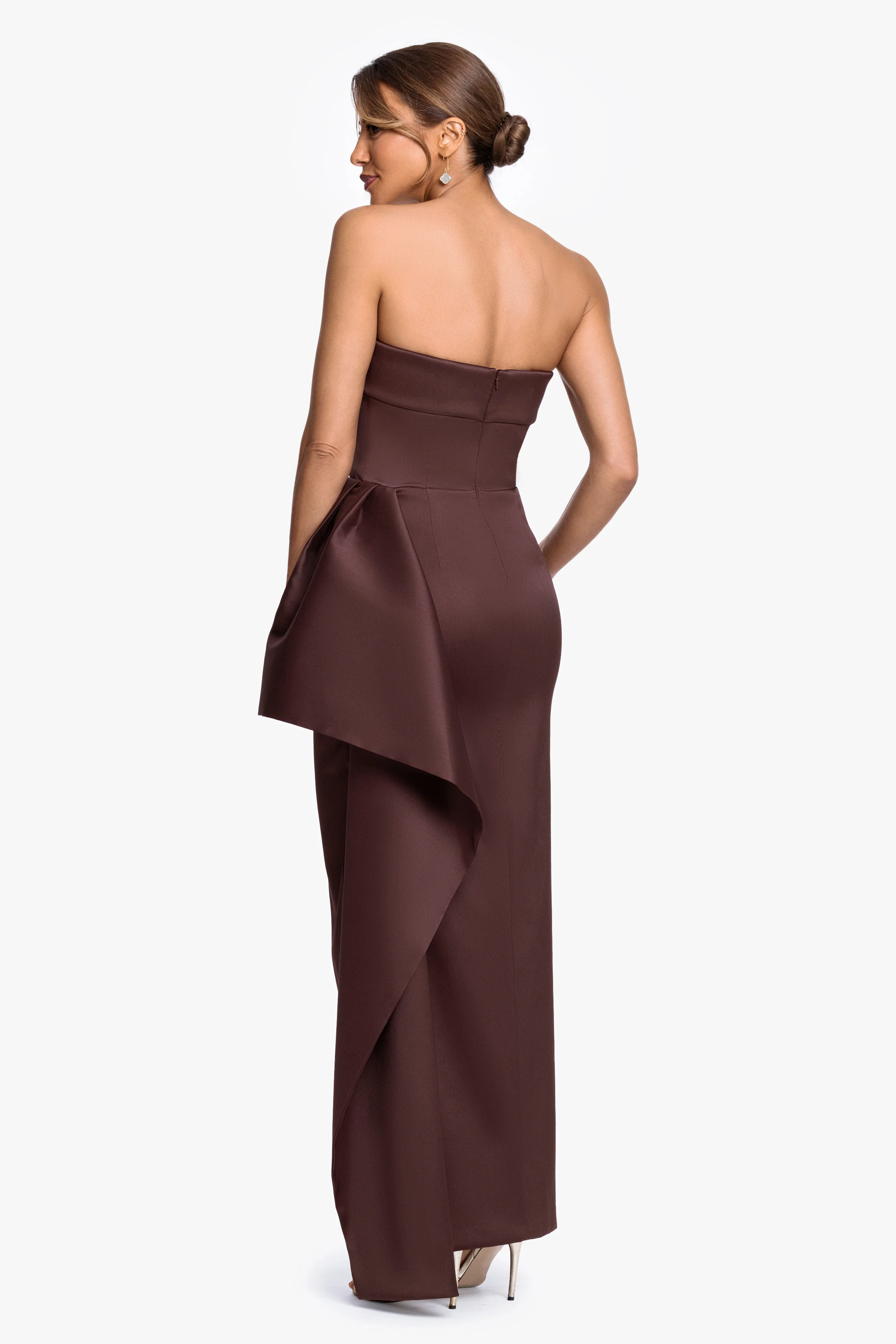 "Remi" Satin Strapless Side Ruffle Dress - Image 3