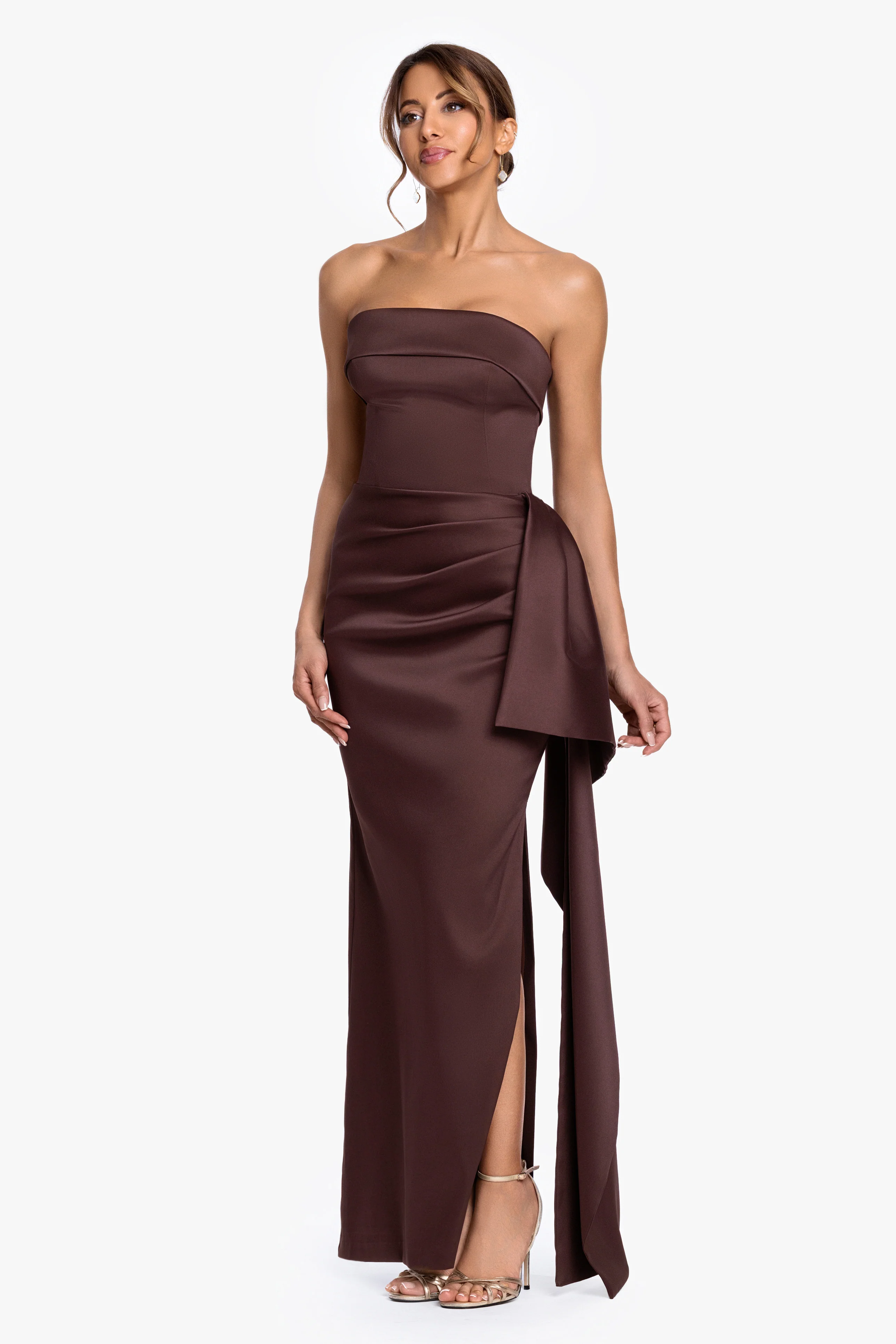 "Remi" Satin Strapless Side Ruffle Dress - Image 4