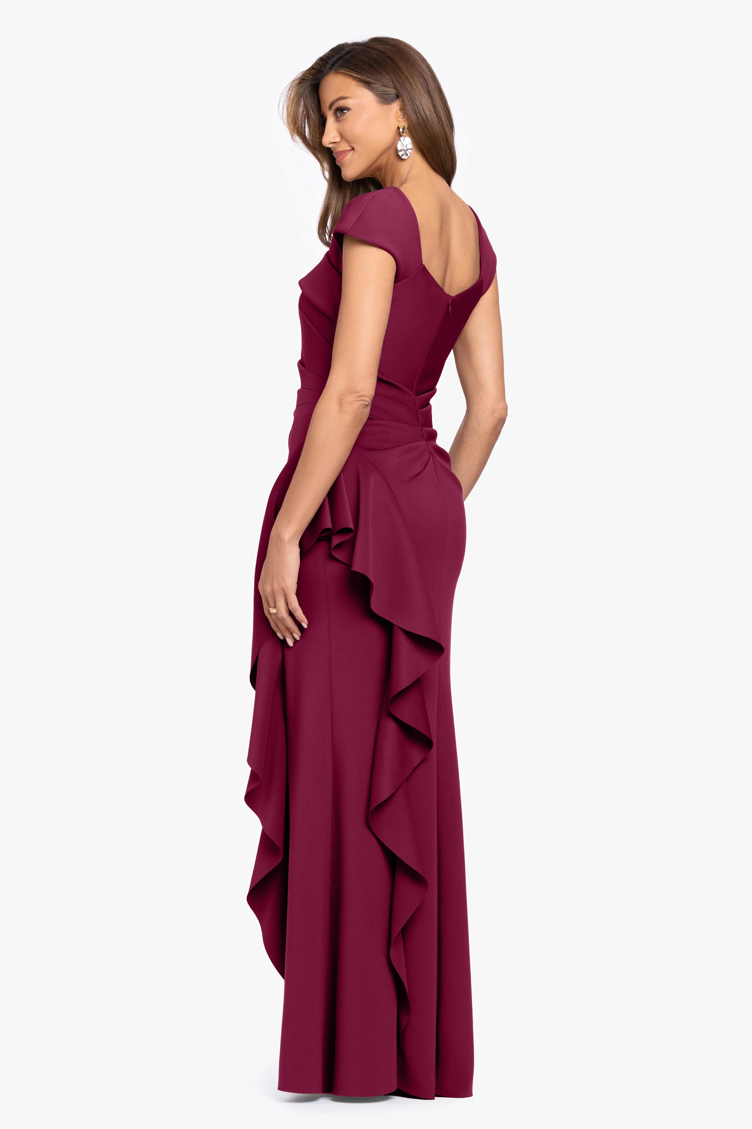 "Rory" Techno Scuba Asymmetrical Side Ruffle Dress - Image 3