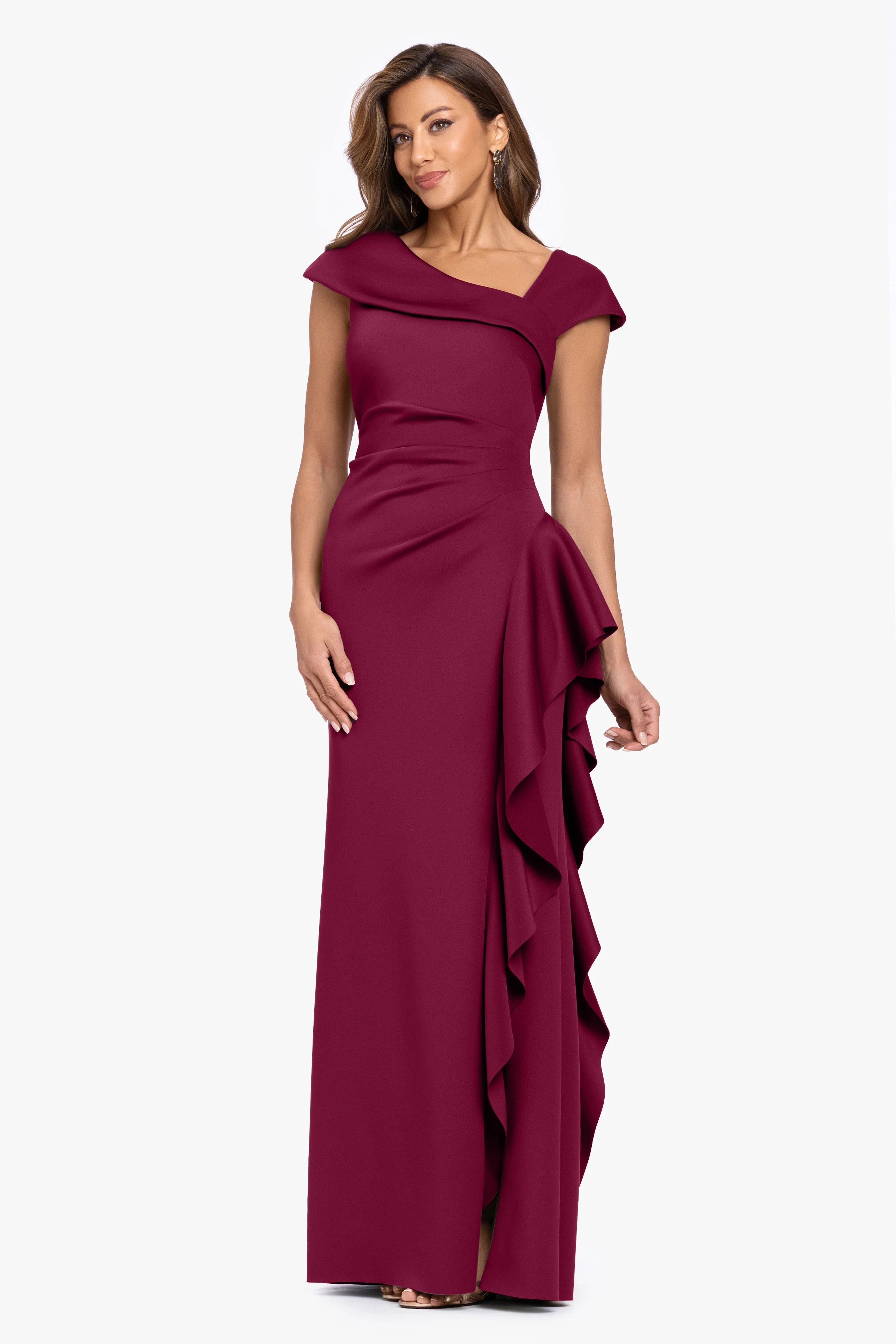 "Rory" Techno Scuba Asymmetrical Side Ruffle Dress - Image 4