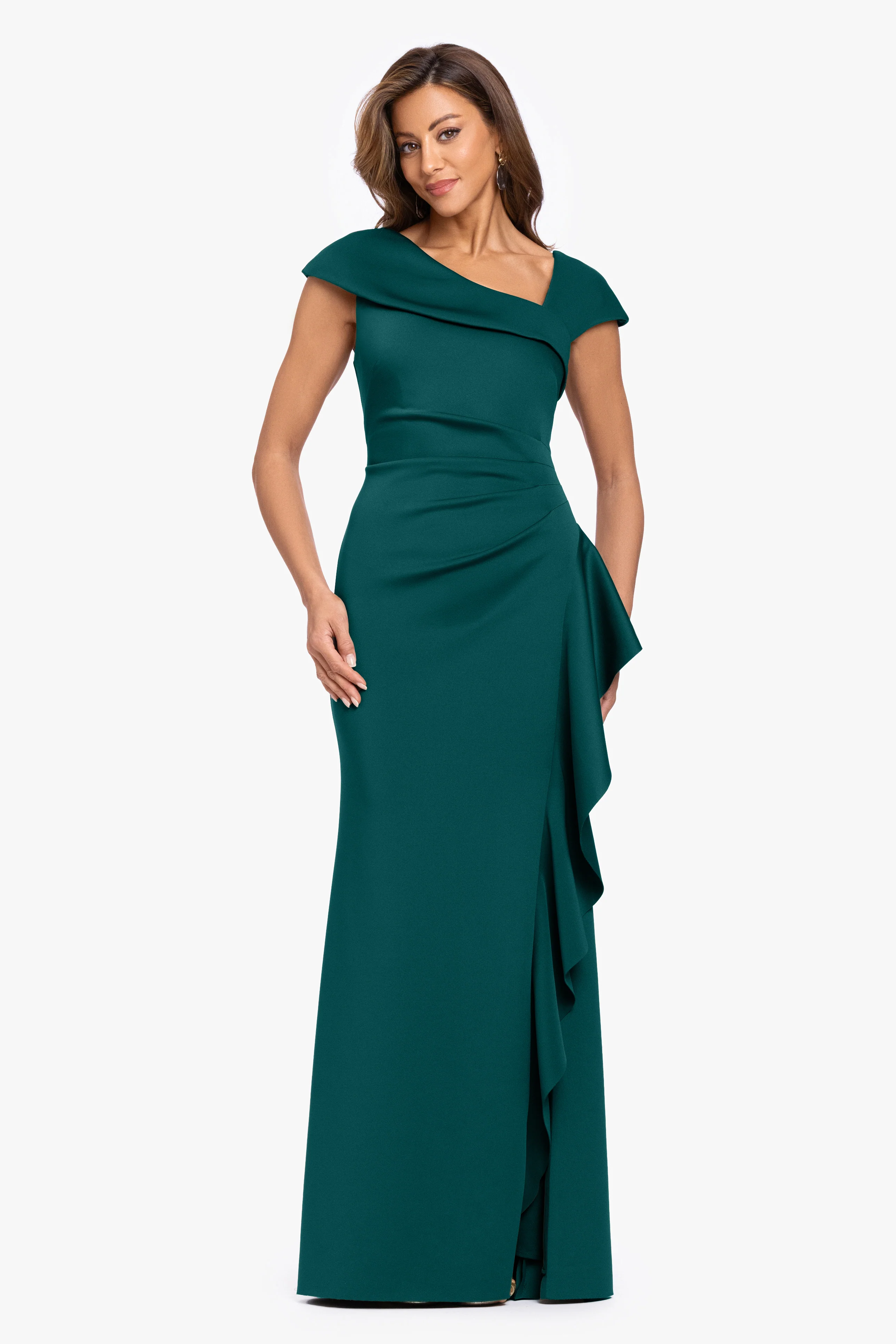 "Rory" Techno Scuba Asymmetrical Side Ruffle Dress - Image 6