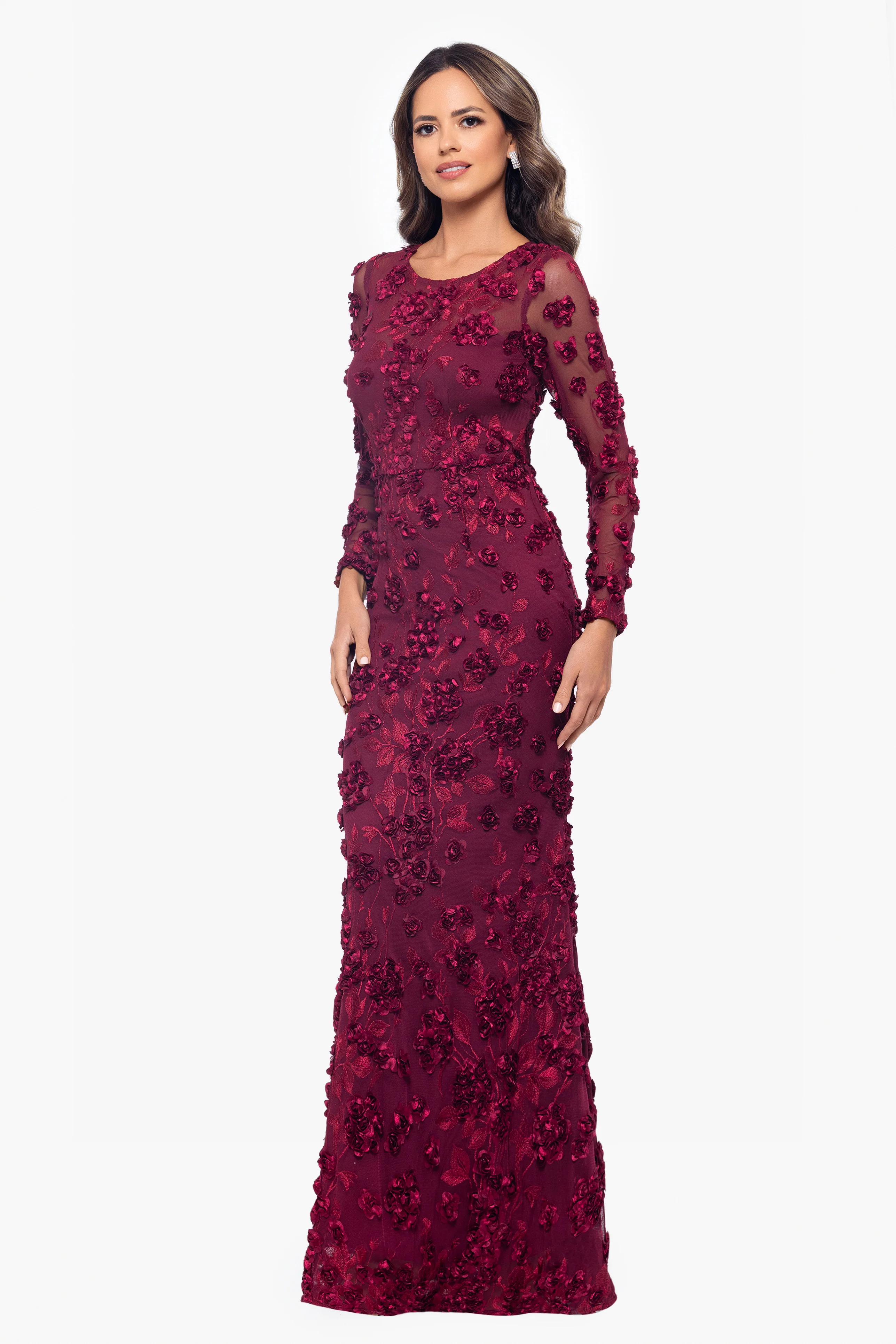"Ruby" Raised Flowers Long Sleeve Dress - Image 4