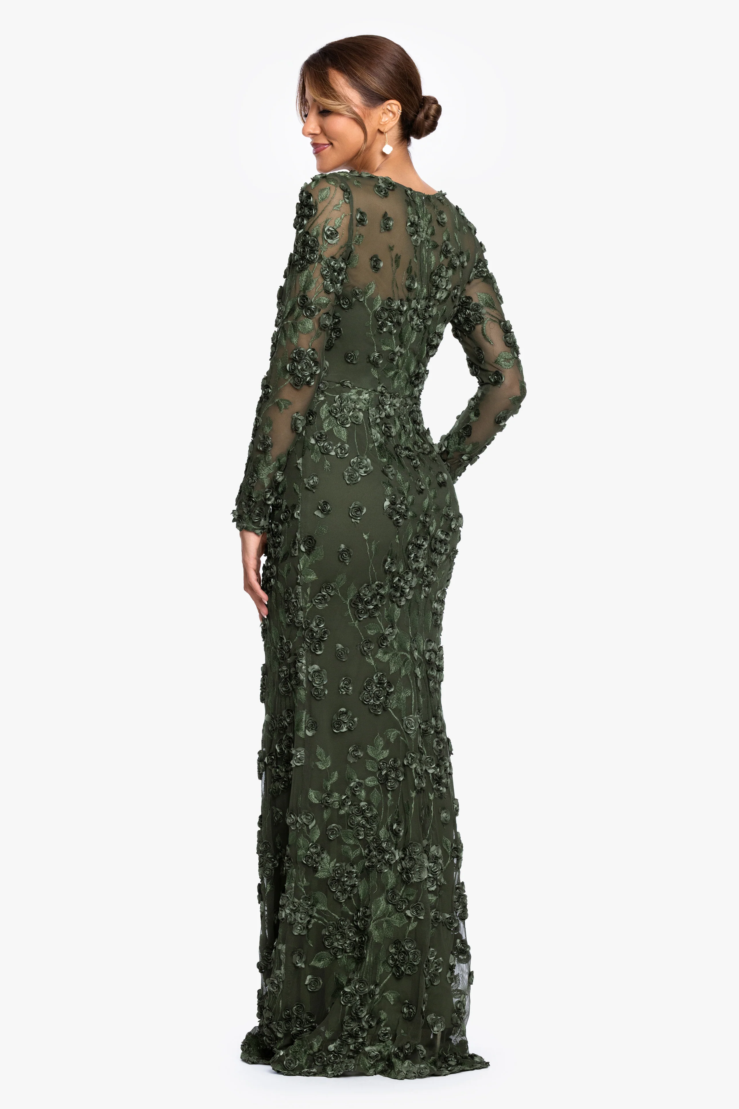"Ruby" Raised Flowers Long Sleeve Dress - Image 8