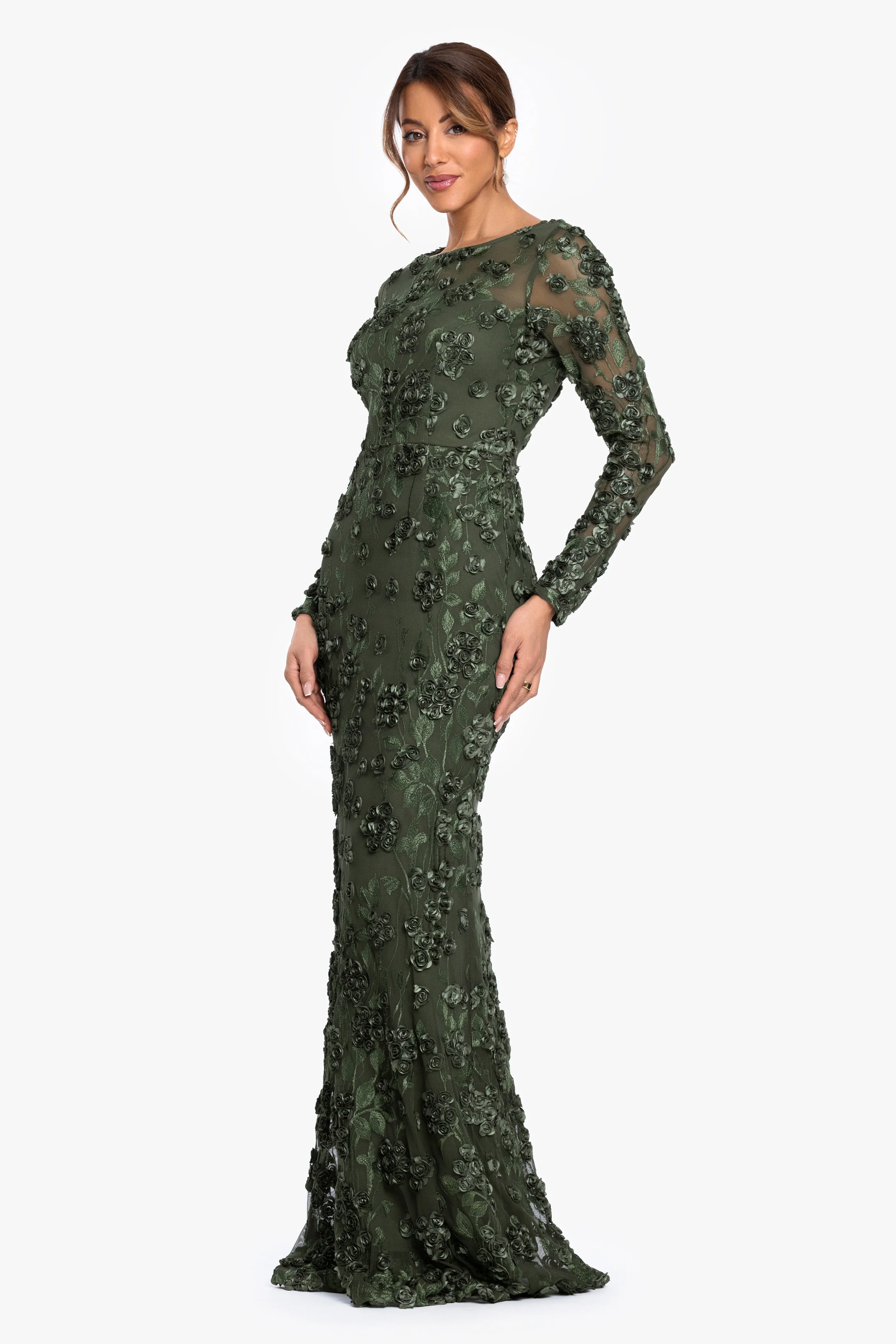 "Ruby" Raised Flowers Long Sleeve Dress - Image 9