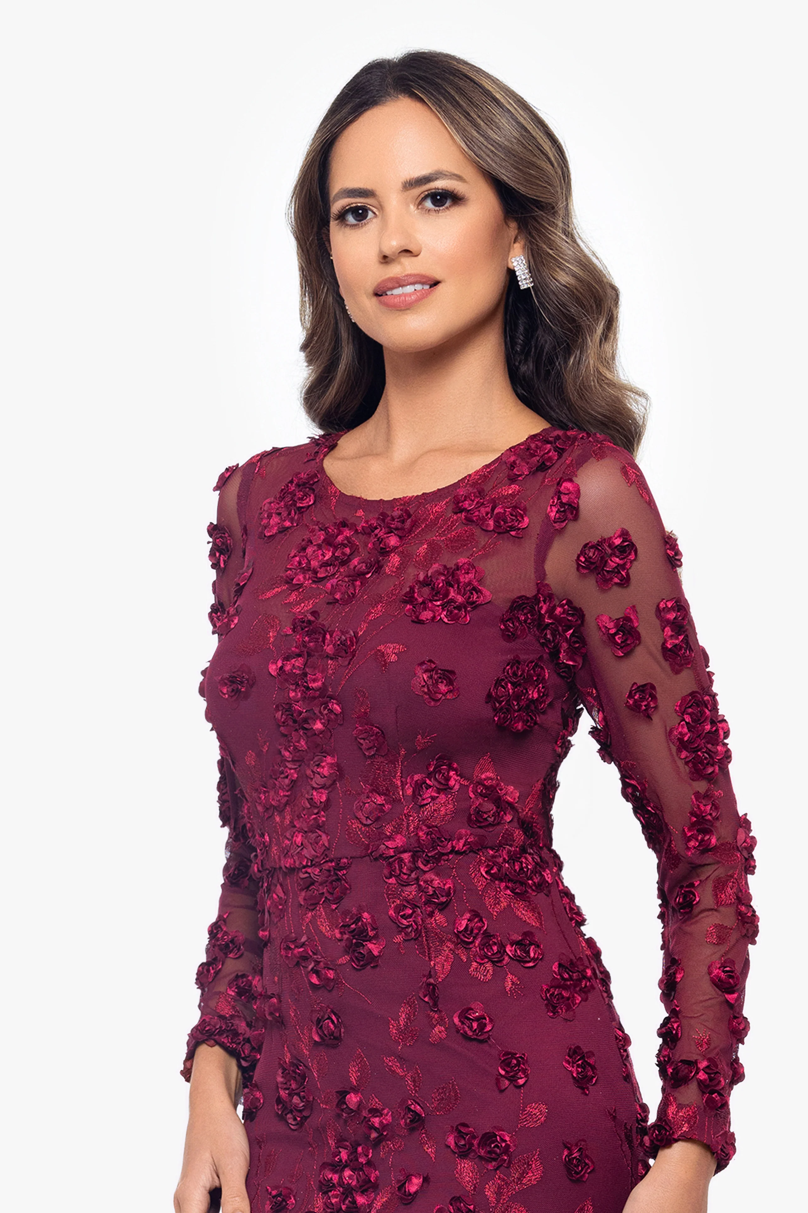 "Ruby" Raised Flowers Long Sleeve Dress - Image 2