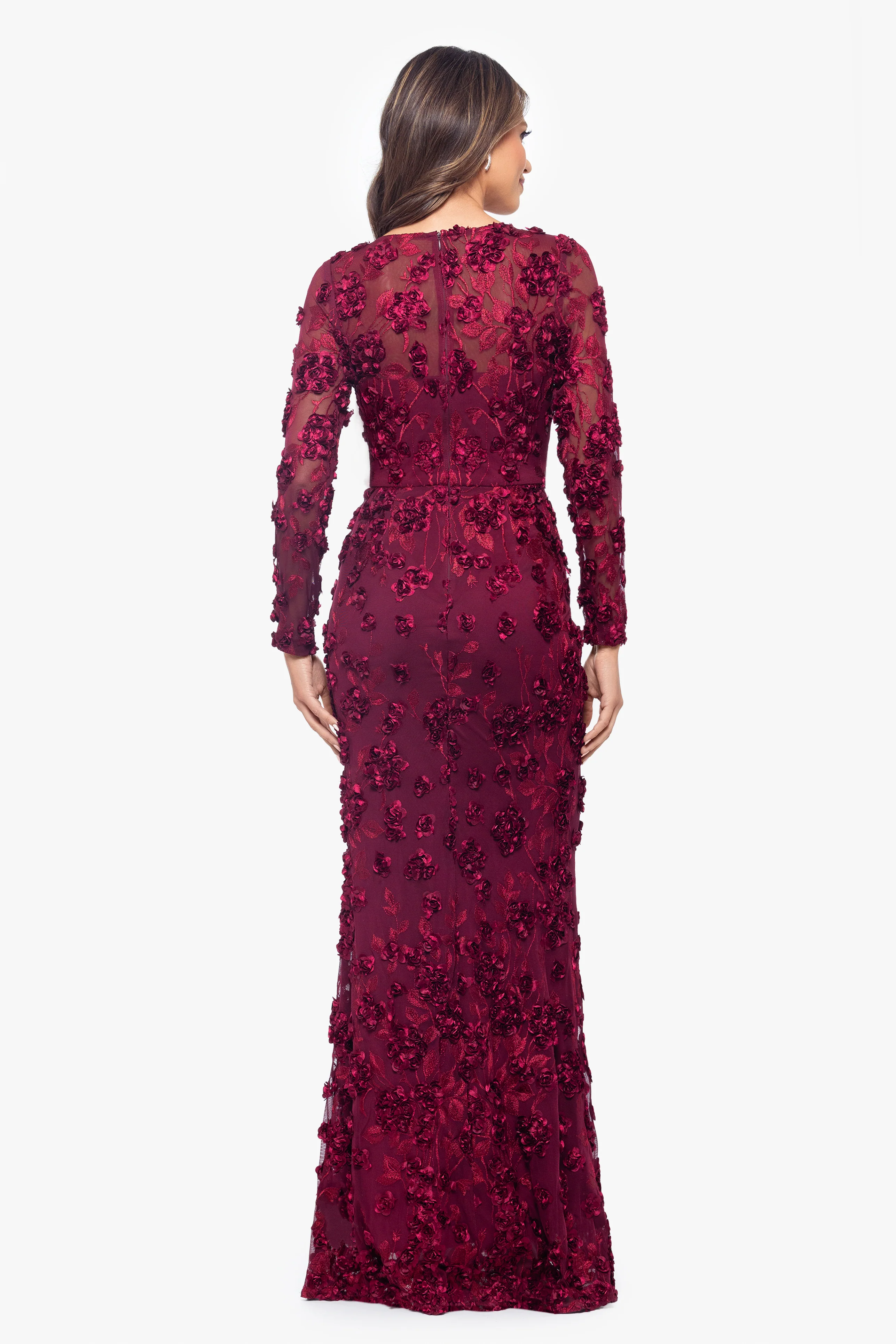 "Ruby" Raised Flowers Long Sleeve Dress - Image 3
