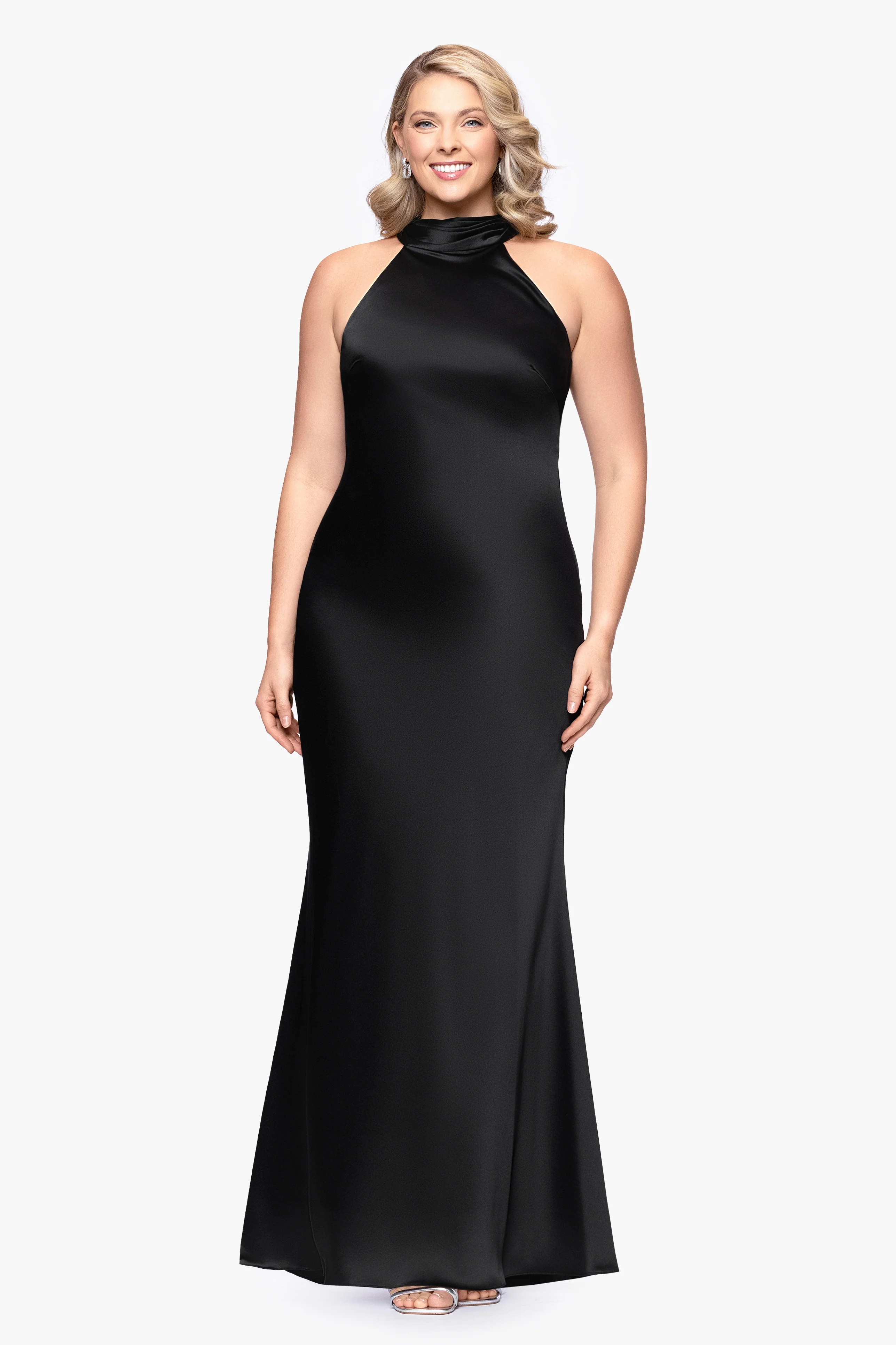 "Ruth" Satin High Tie Neck Backless Dress - Image 5