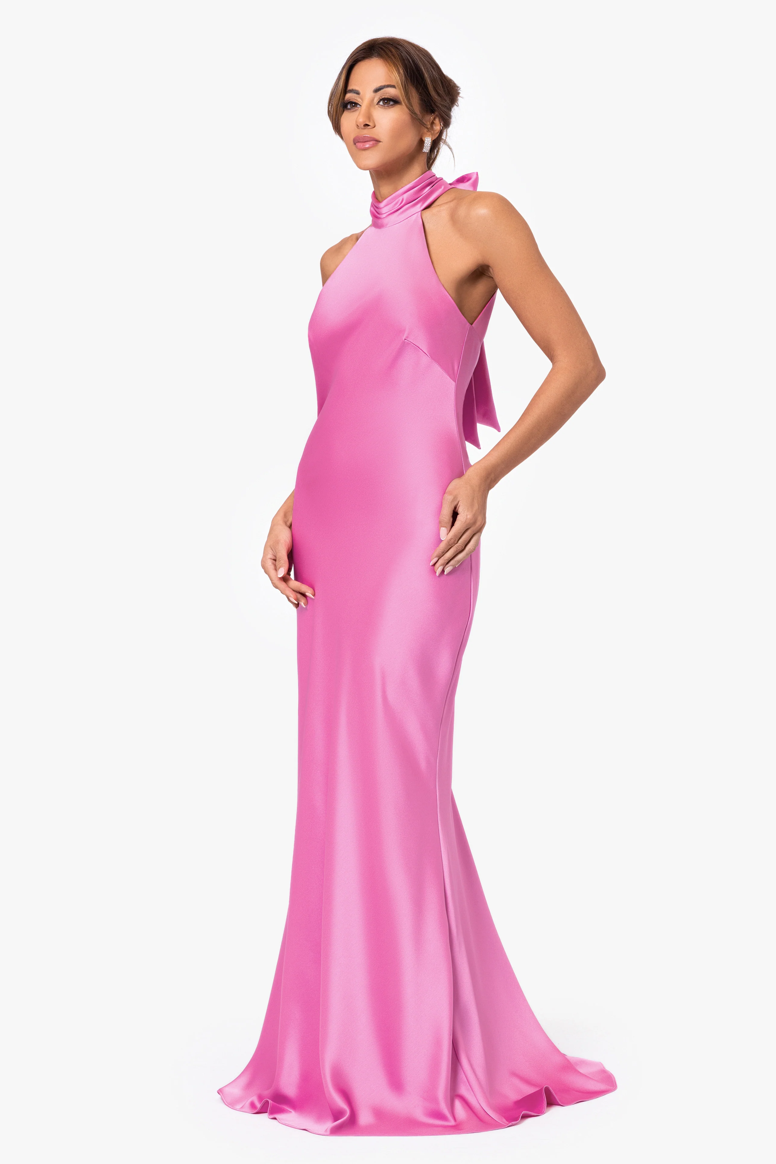 "Ruth" Satin High Tie Neck Backless Dress - Image 30