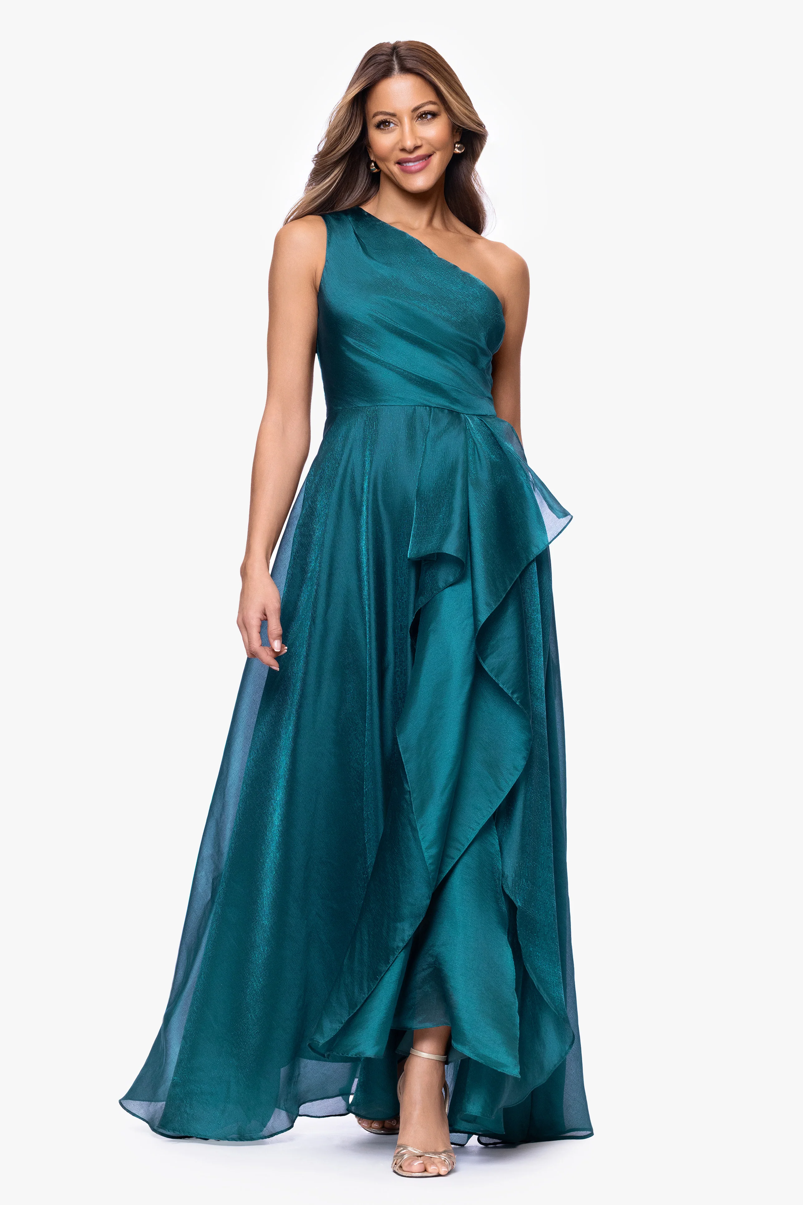 "Samantha" Organza One Shoulder Ruffle Dress - Image 2