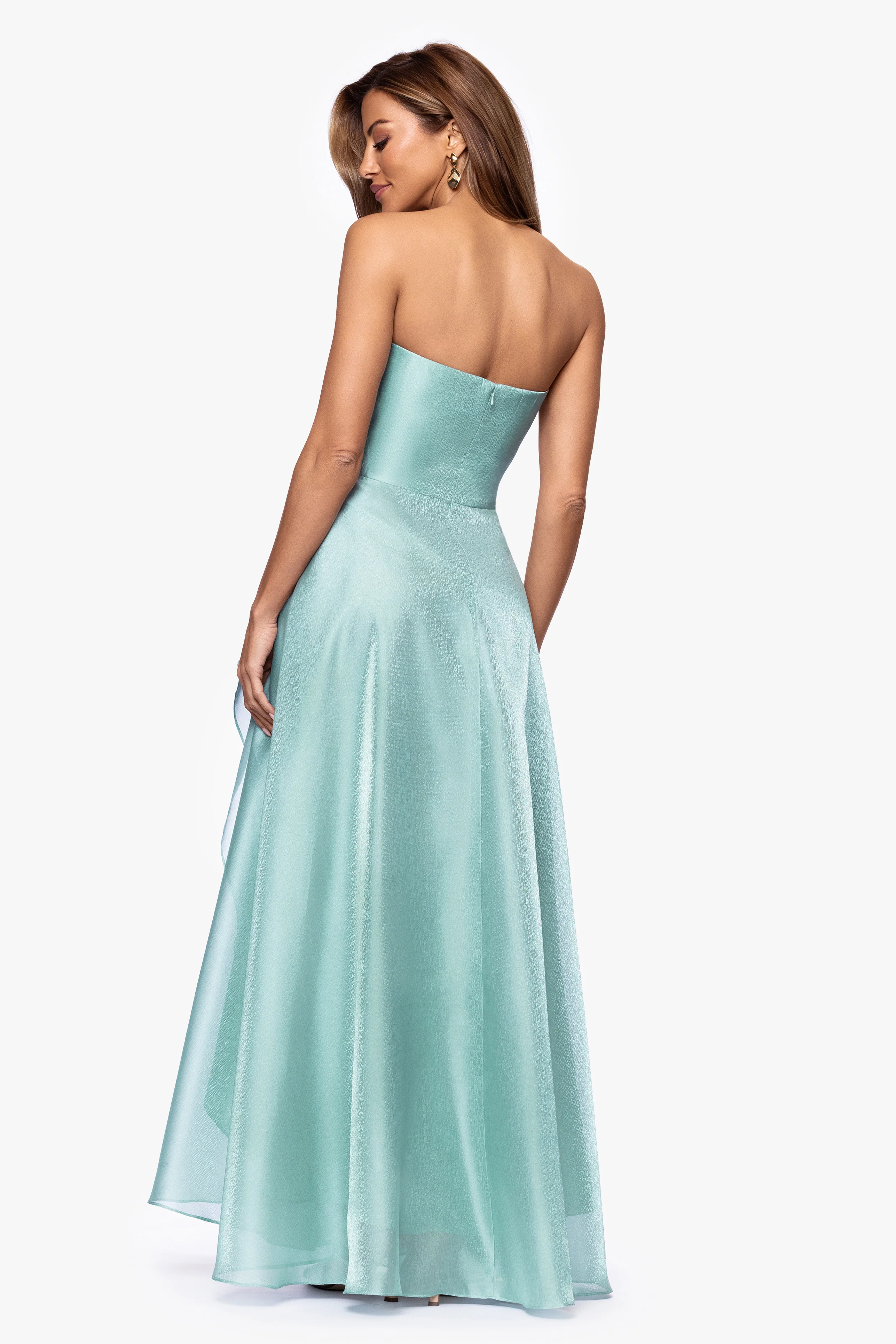 "Sasha" Metallic Organza Strapless Ruffle Dress - Image 3