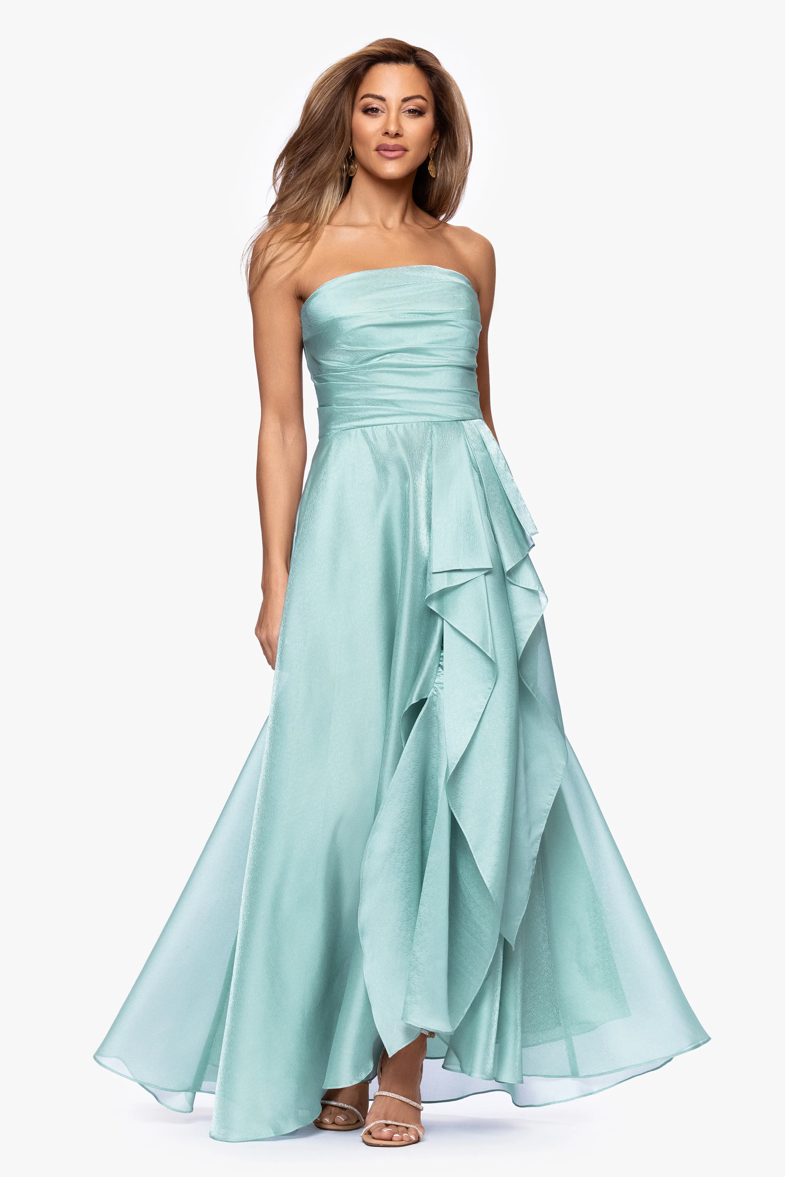 "Sasha" Metallic Organza Strapless Ruffle Dress - Image 4