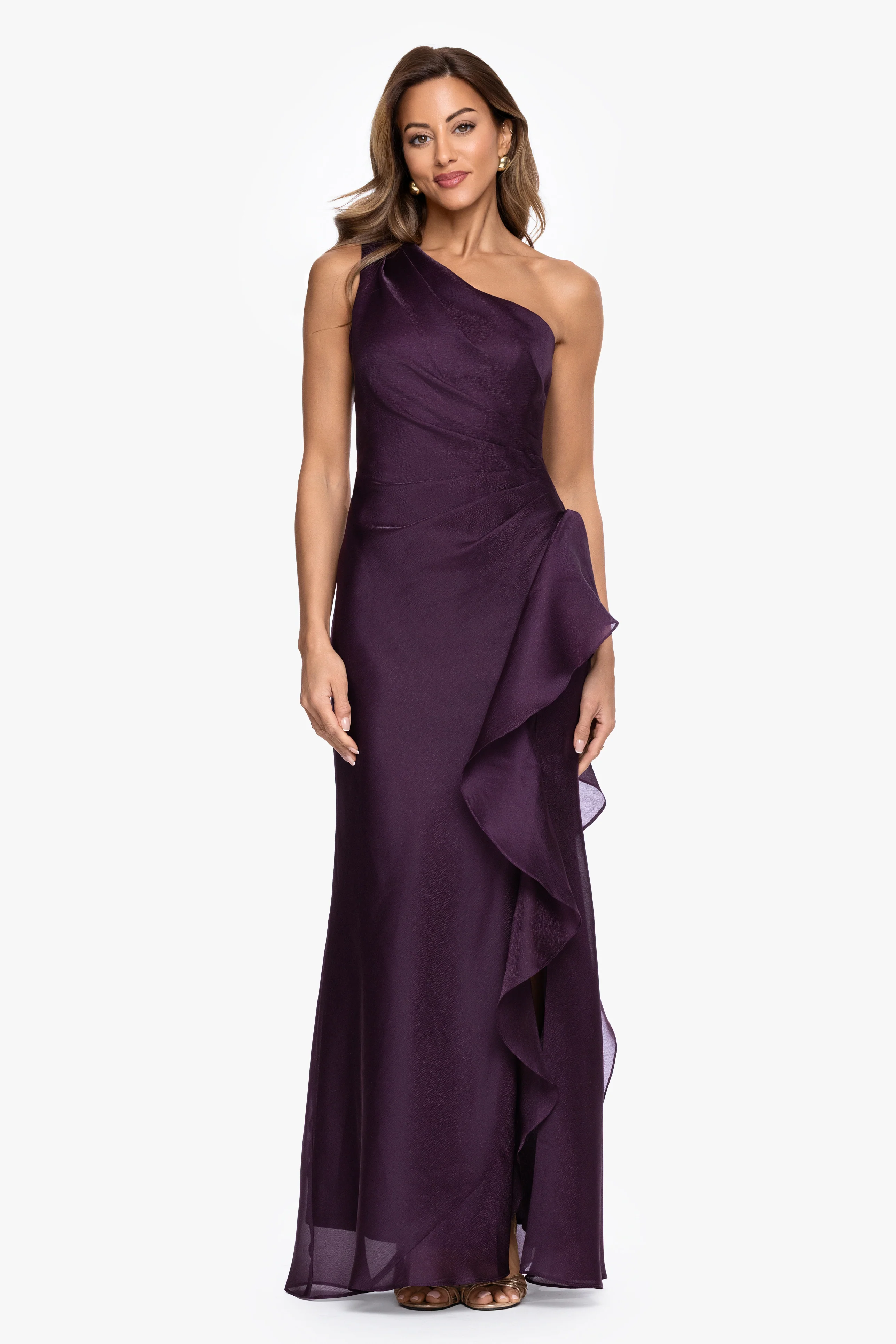 "Serena" Metallic Organza One Shoulder Dress - Image 2