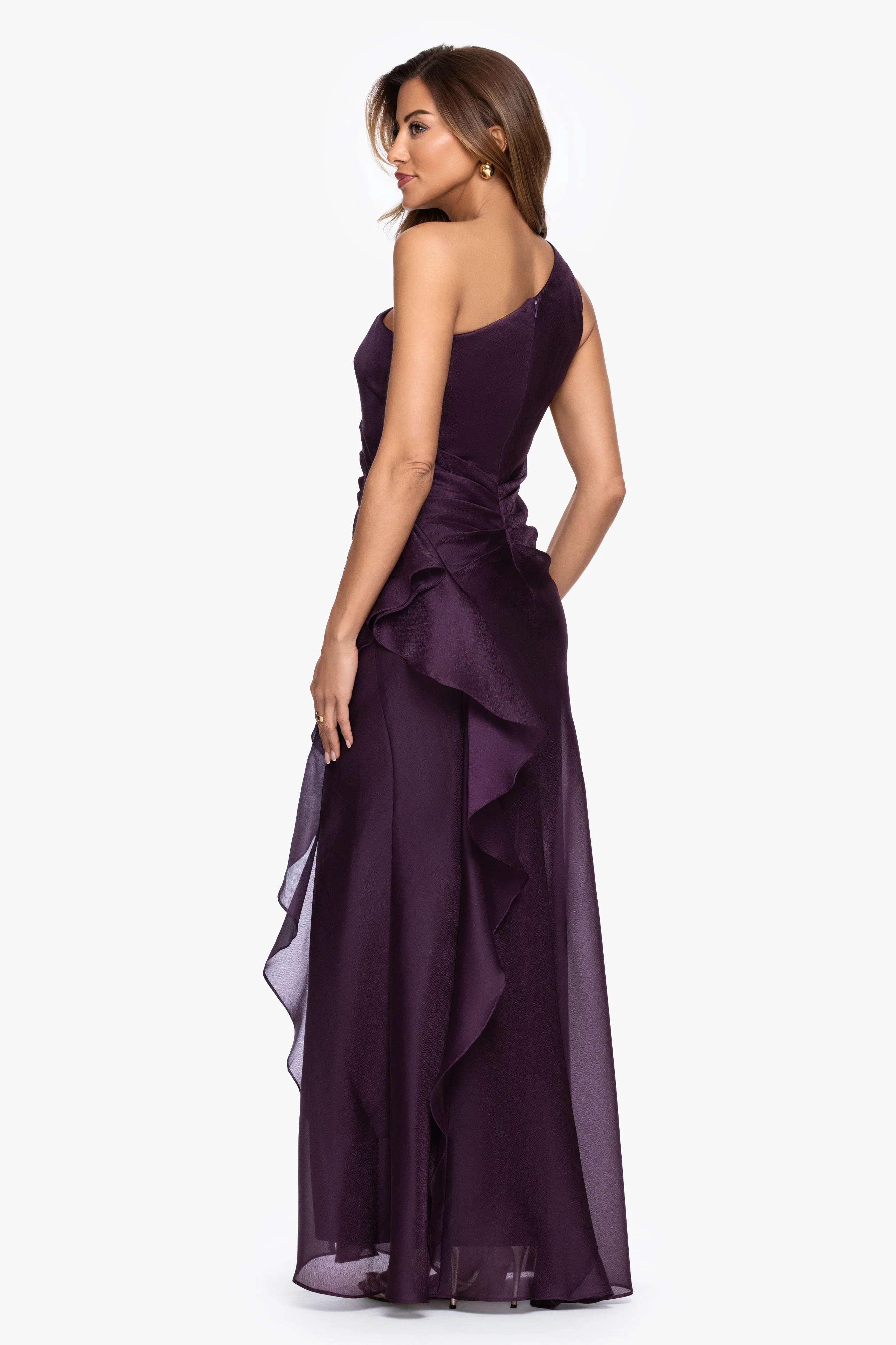 "Serena" Metallic Organza One Shoulder Dress - Image 4