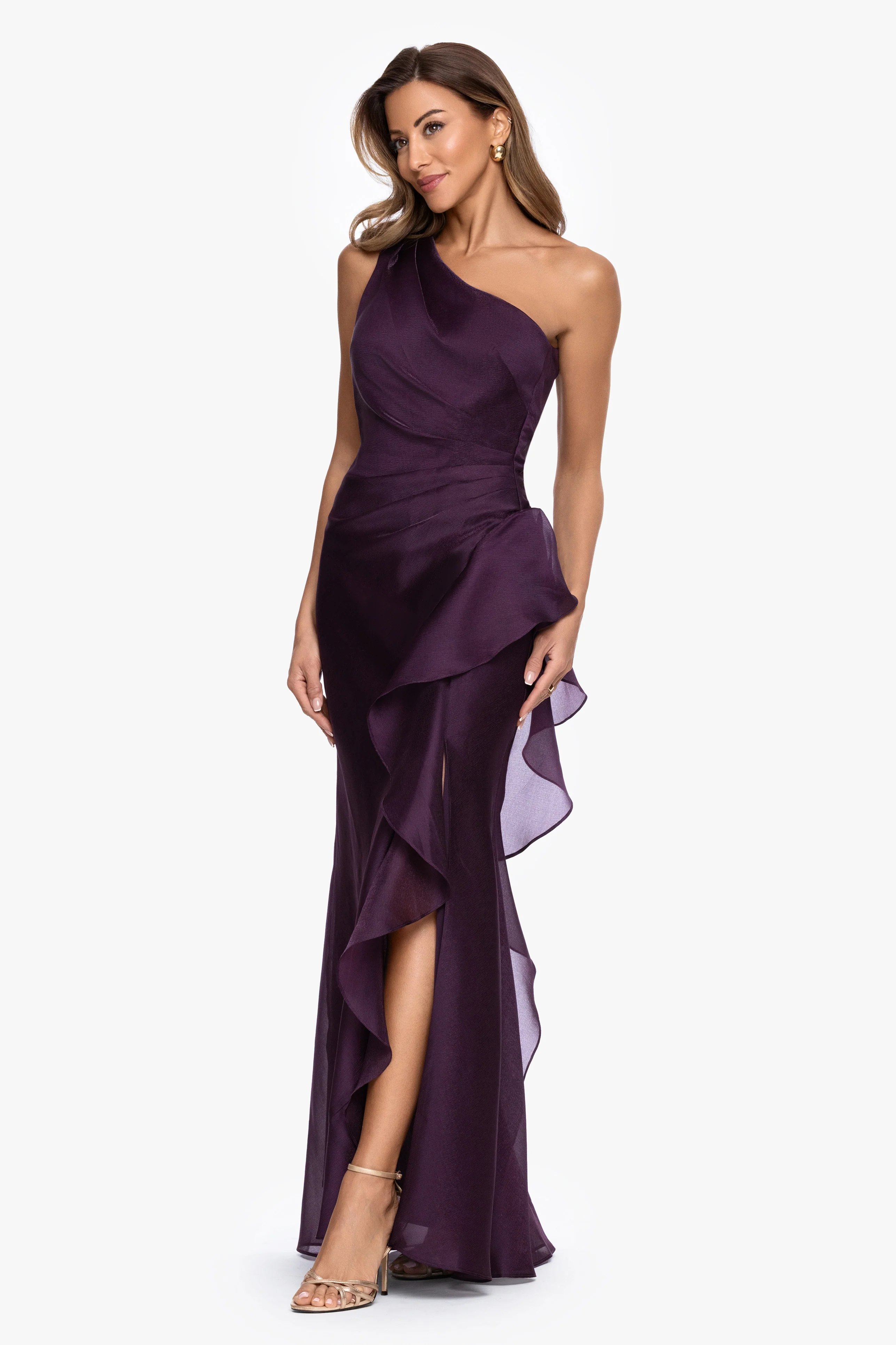 "Serena" Metallic Organza One Shoulder Dress - Image 5