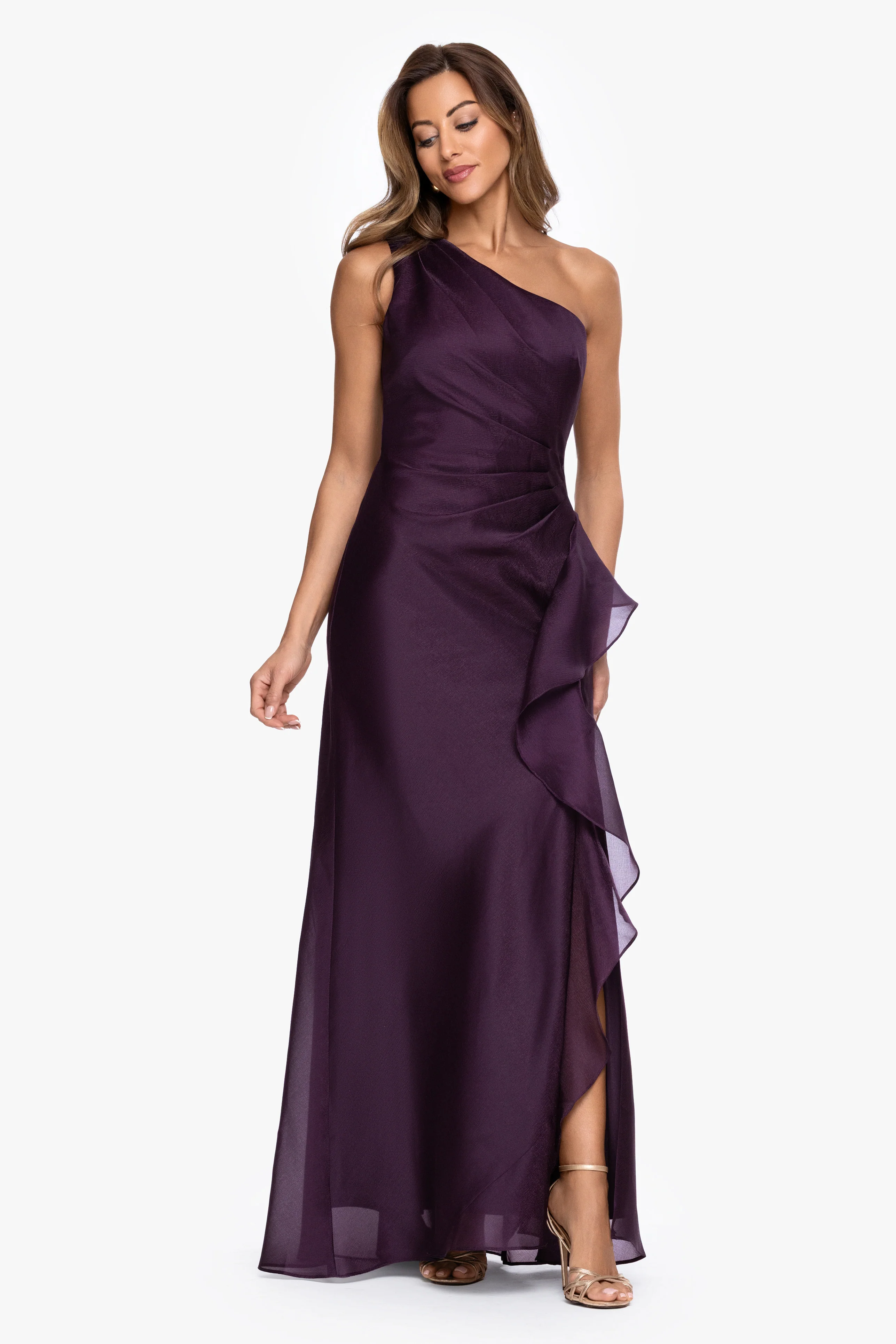 "Serena" Metallic Organza One Shoulder Dress - Image 6
