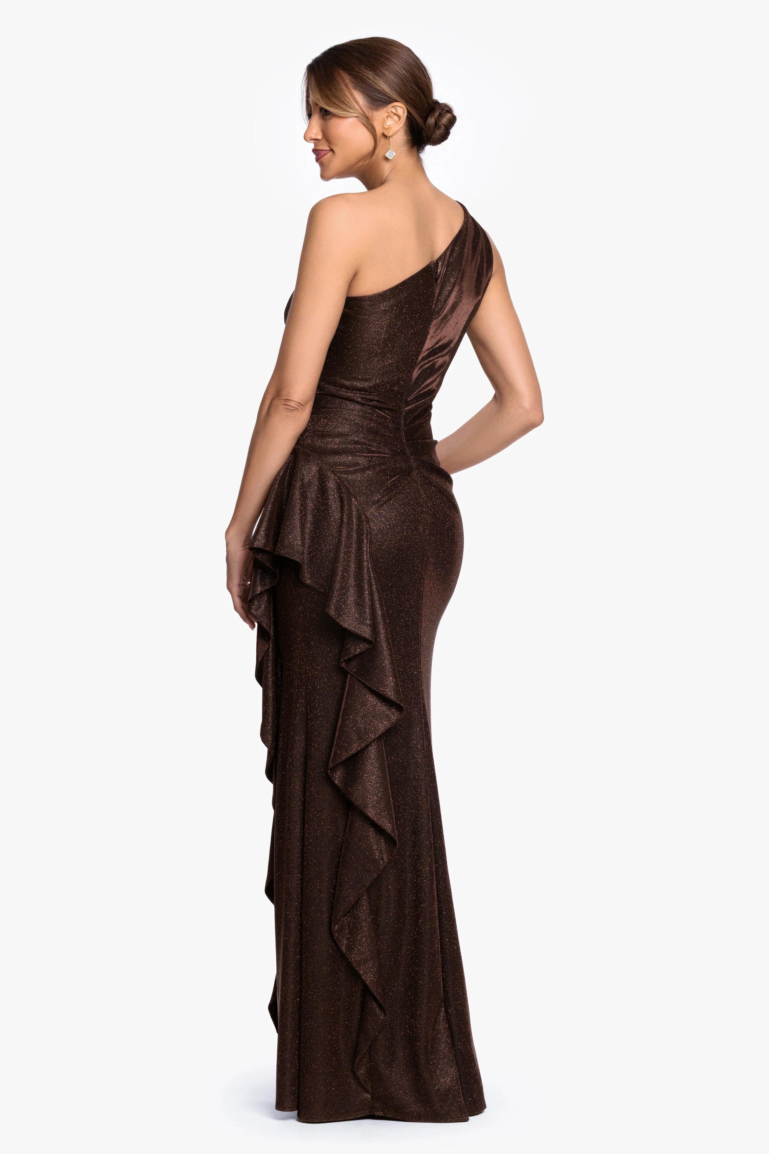 "Shannon" Galaxy Glitter One Shoulder Ruffle Dress - Image 4
