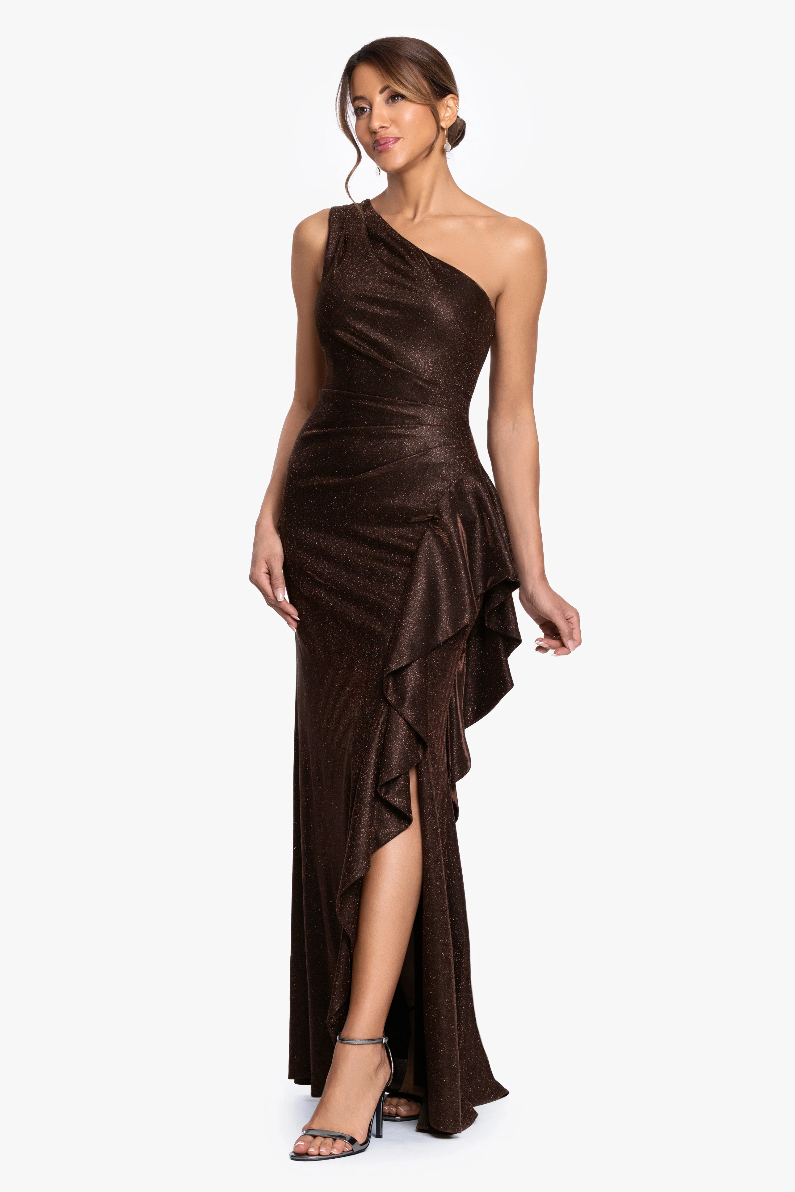 "Shannon" Galaxy Glitter One Shoulder Ruffle Dress - Image 5