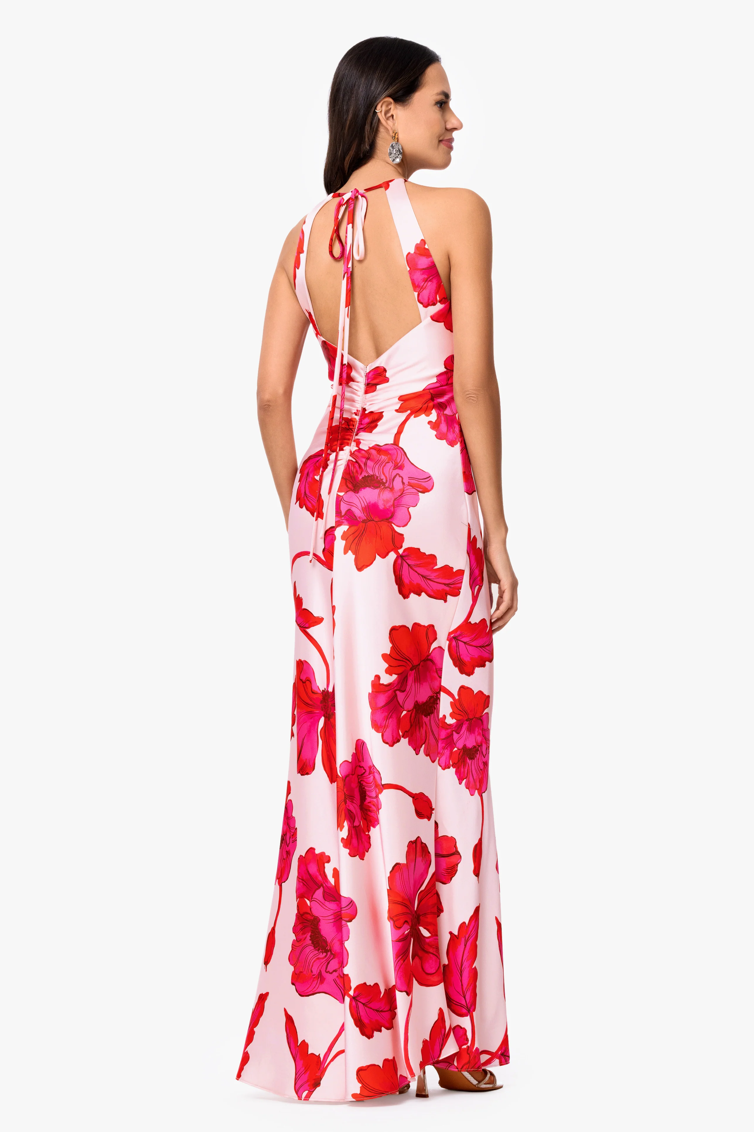 "Sienna" Printed Satin Tie Neck Dress - Image 3