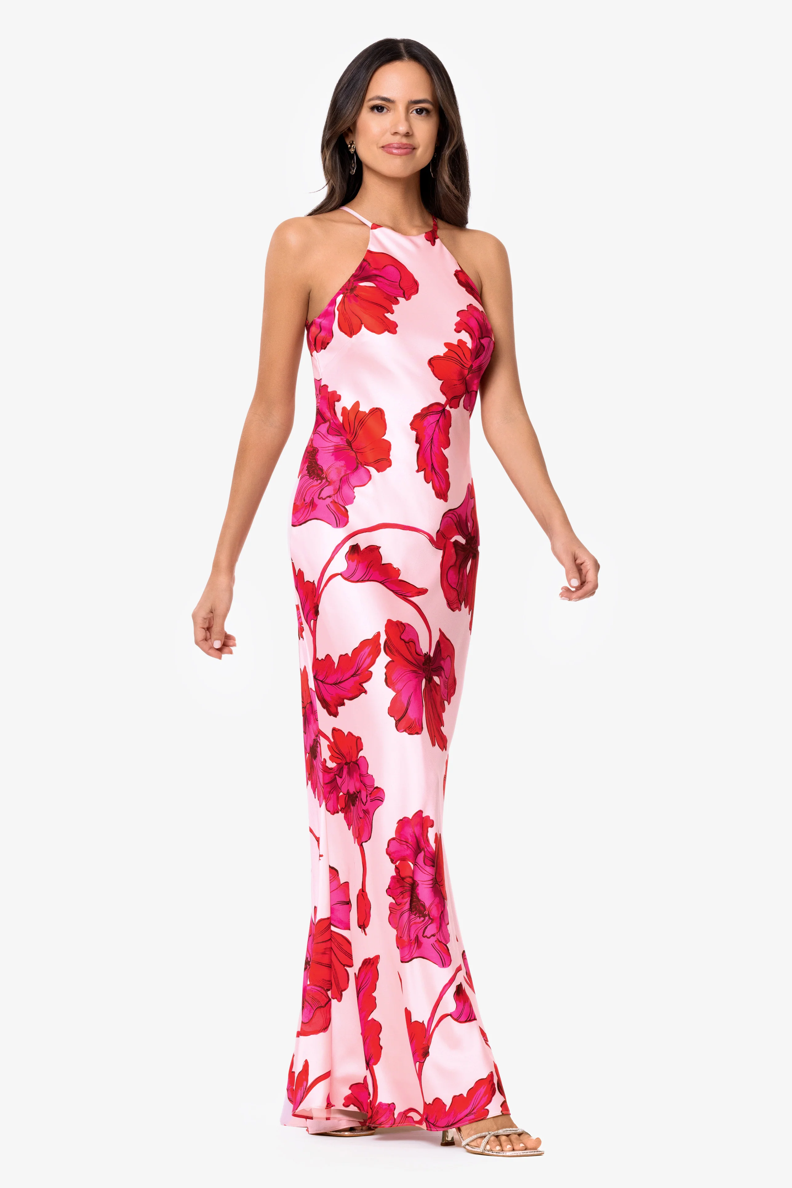 "Sienna" Printed Satin Tie Neck Dress - Image 4