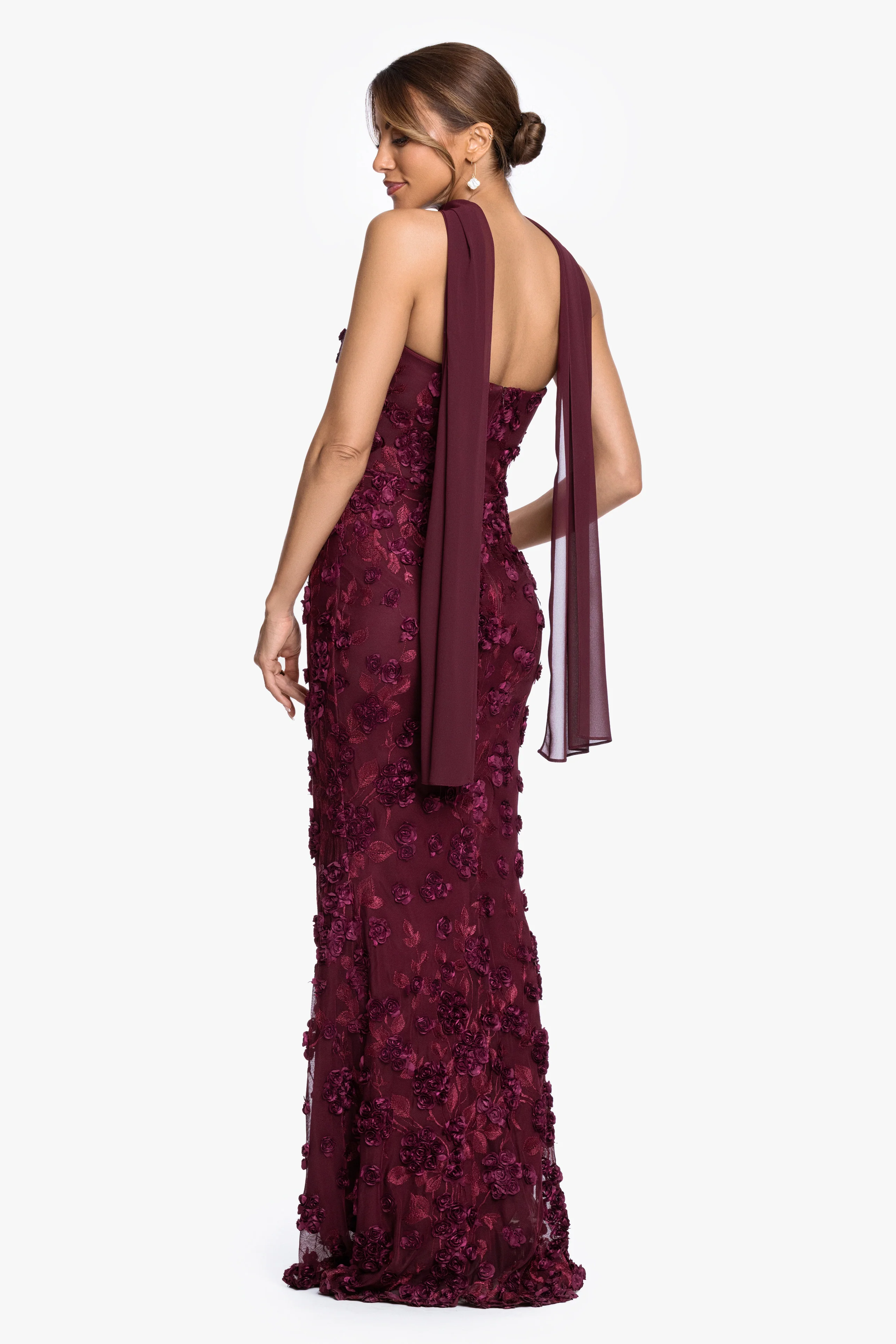 "Stevie" Soutache Mesh Strapless Dress With Chiffon Scarf - Image 3