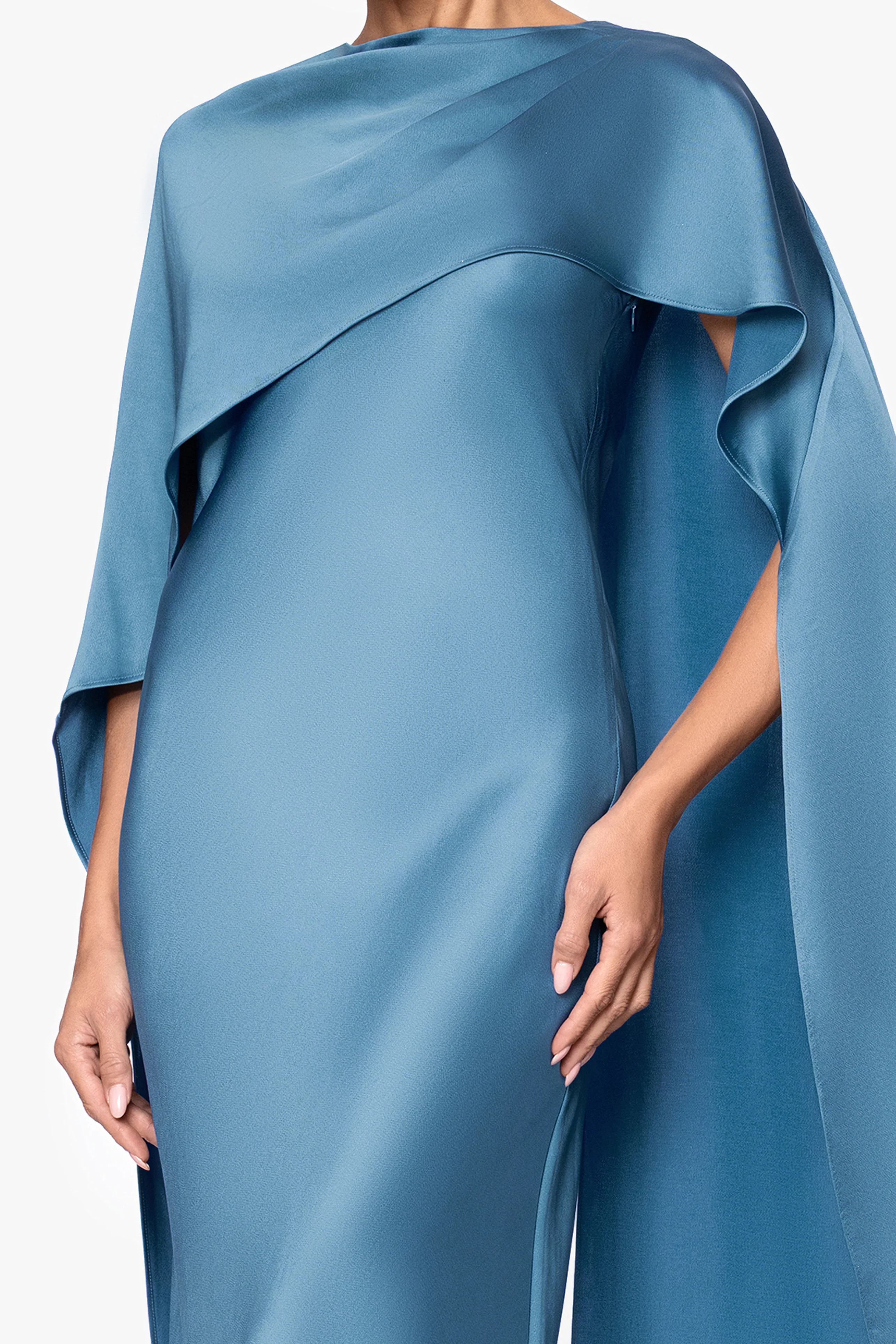 "Tallulah" Satin Overlay Cape Dress - Image 2