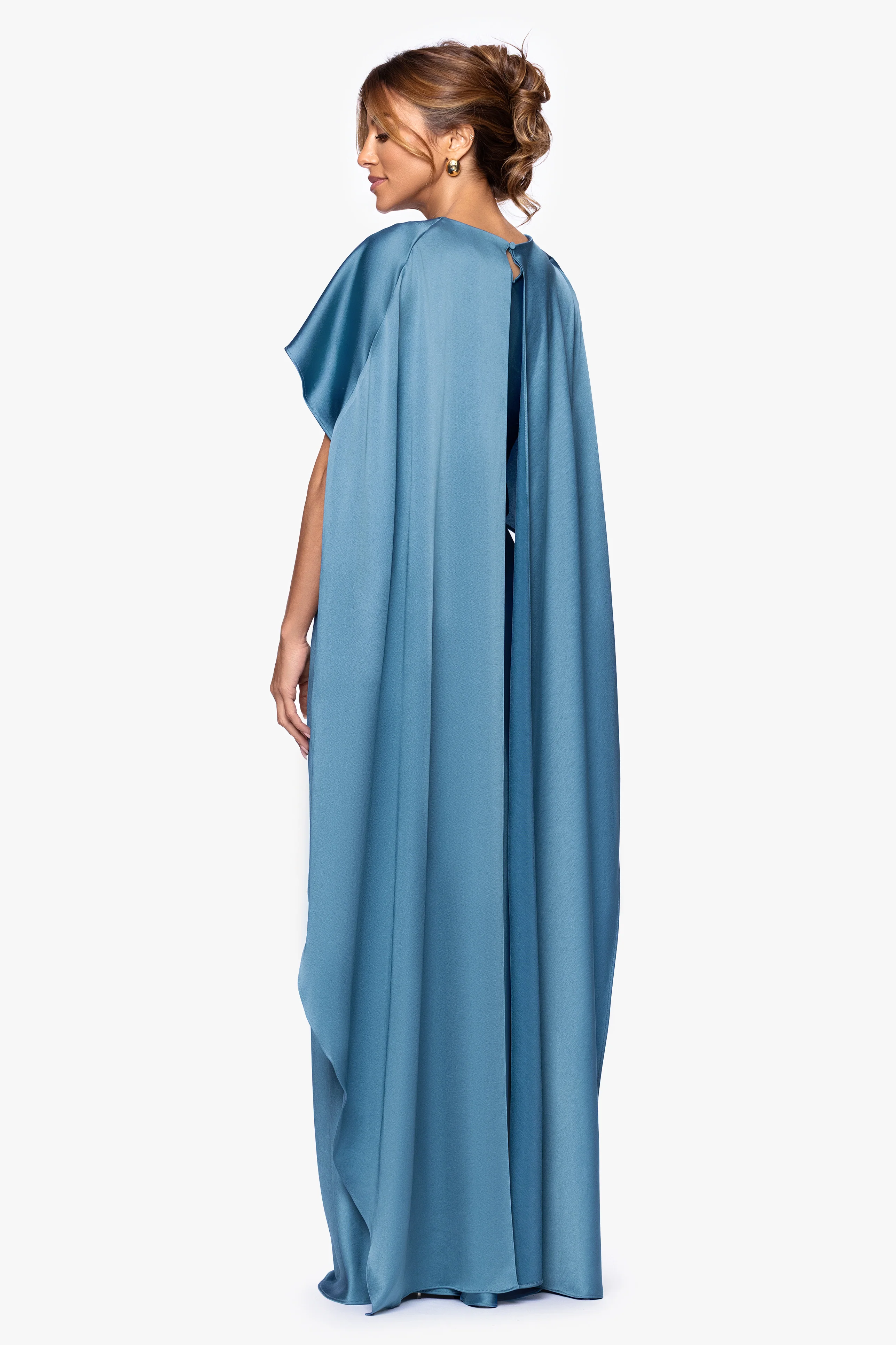 "Tallulah" Satin Overlay Cape Dress - Image 3