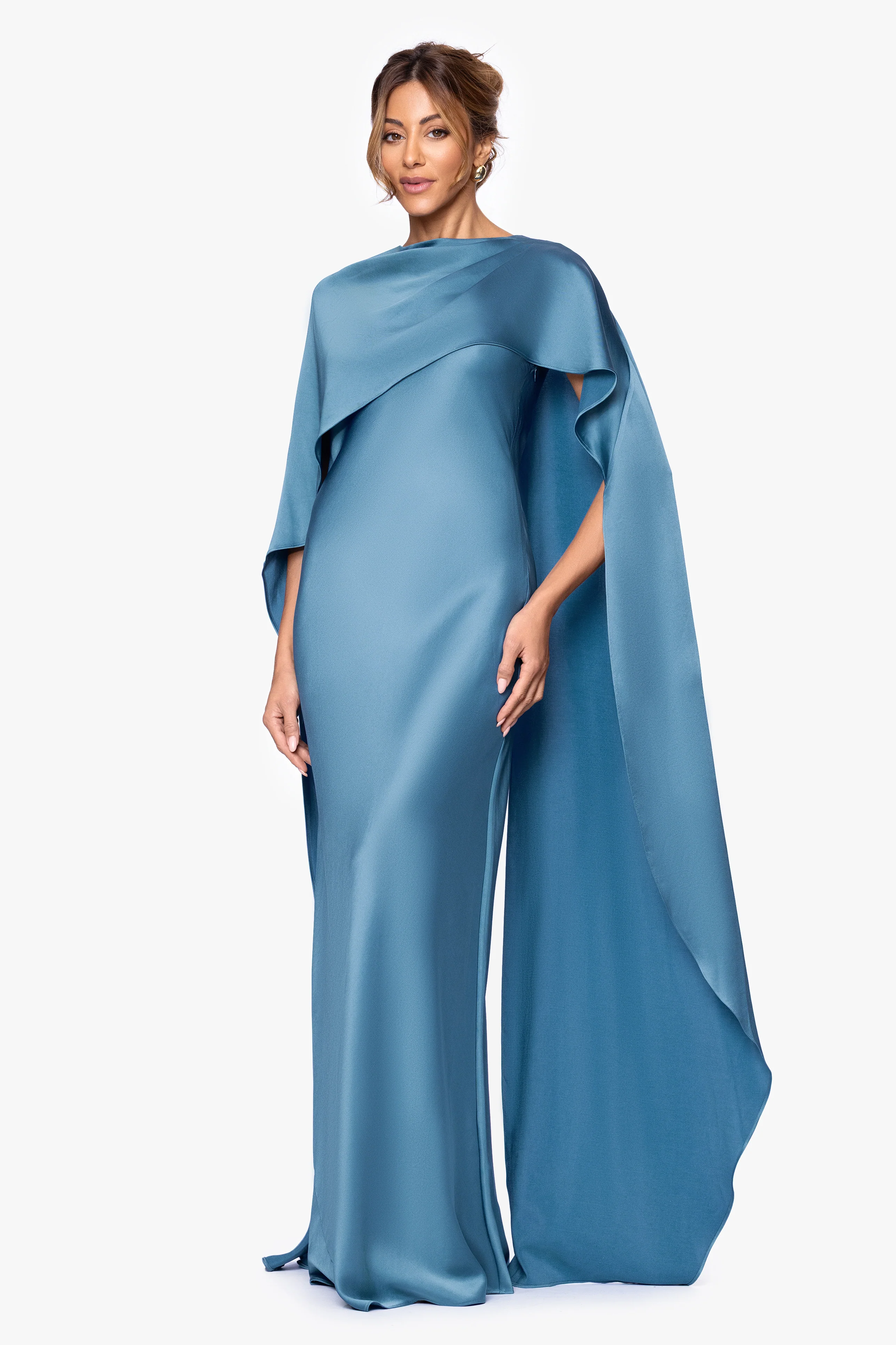 "Tallulah" Satin Overlay Cape Dress - Image 4