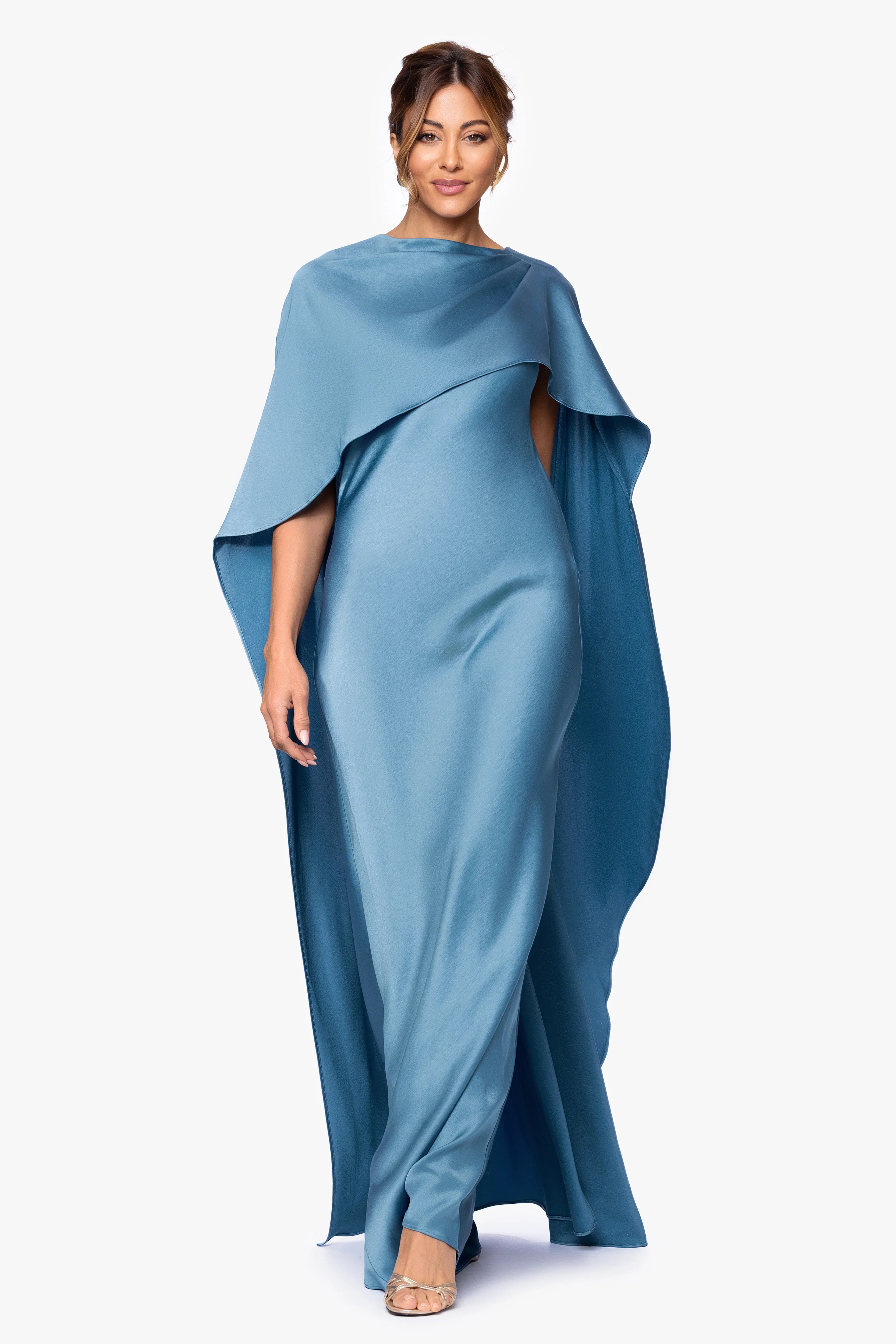 "Tallulah" Satin Overlay Cape Dress - Image 5