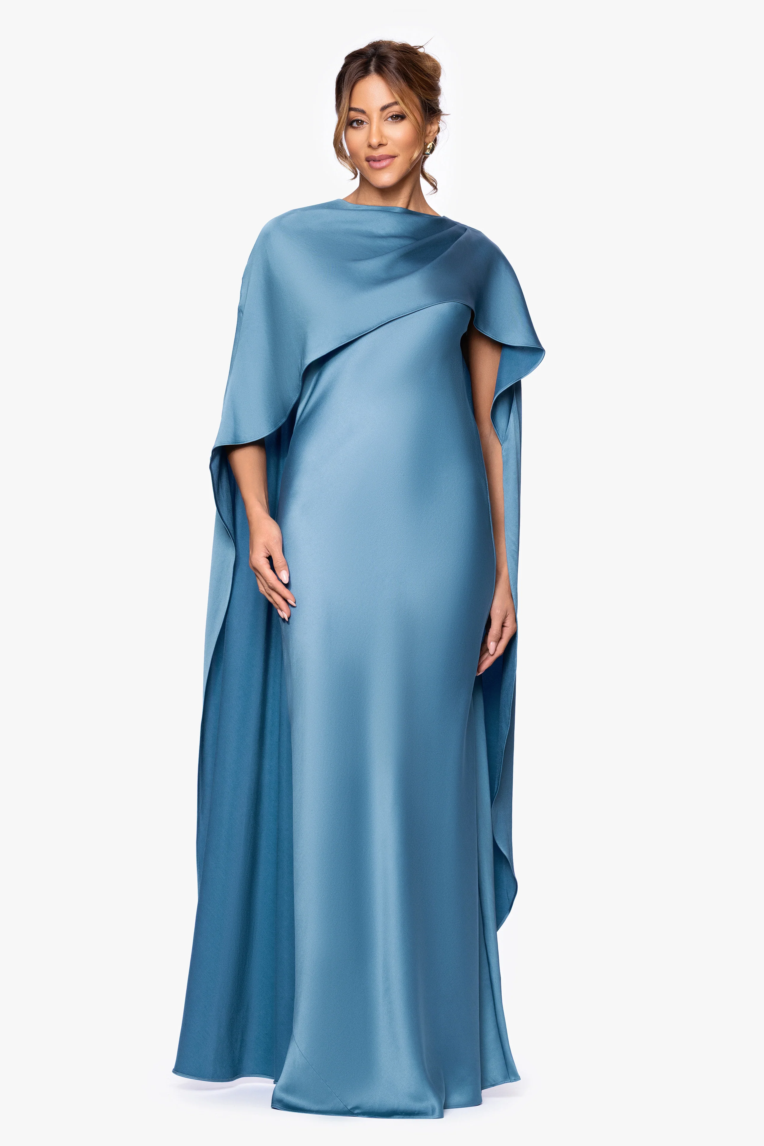 "Tallulah" Satin Overlay Cape Dress - Image 6