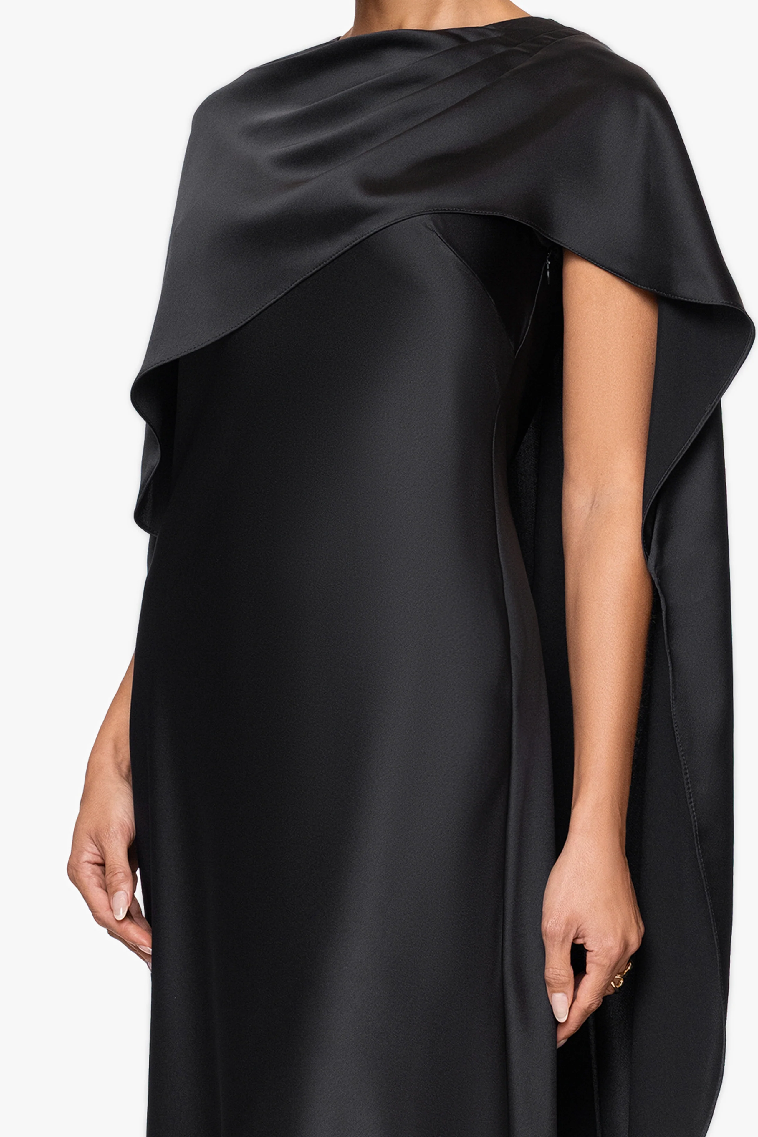 "Tallulah" Satin Overlay Cape Dress - Image 9