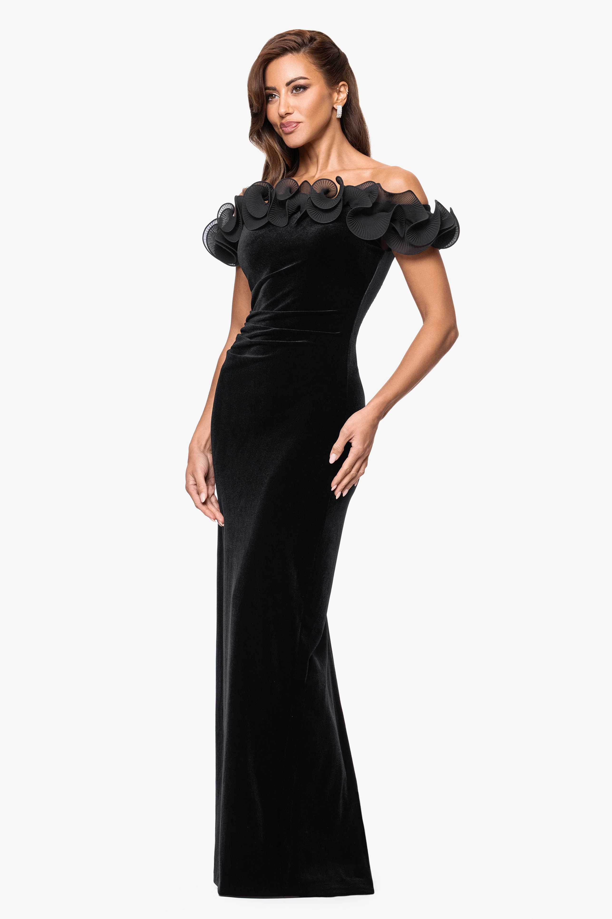 "Tammie" Velvet Off the Shoulder Ruffle Dress - Image 4