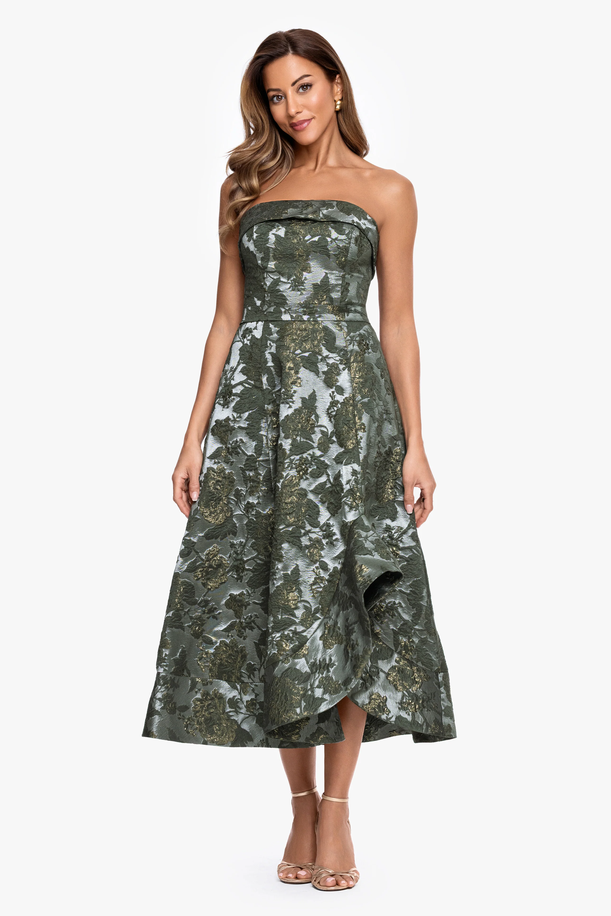 "Valentina" Brocade Strapless Midi Dress - Image 2