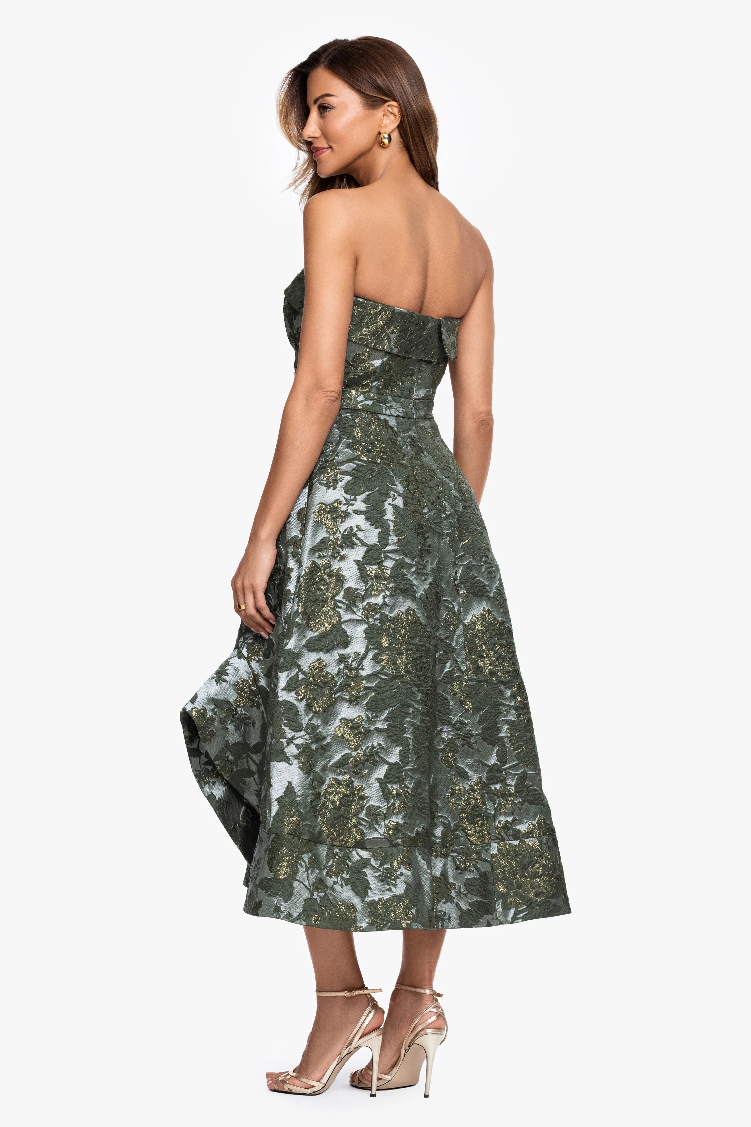 "Valentina" Brocade Strapless Midi Dress - Image 4