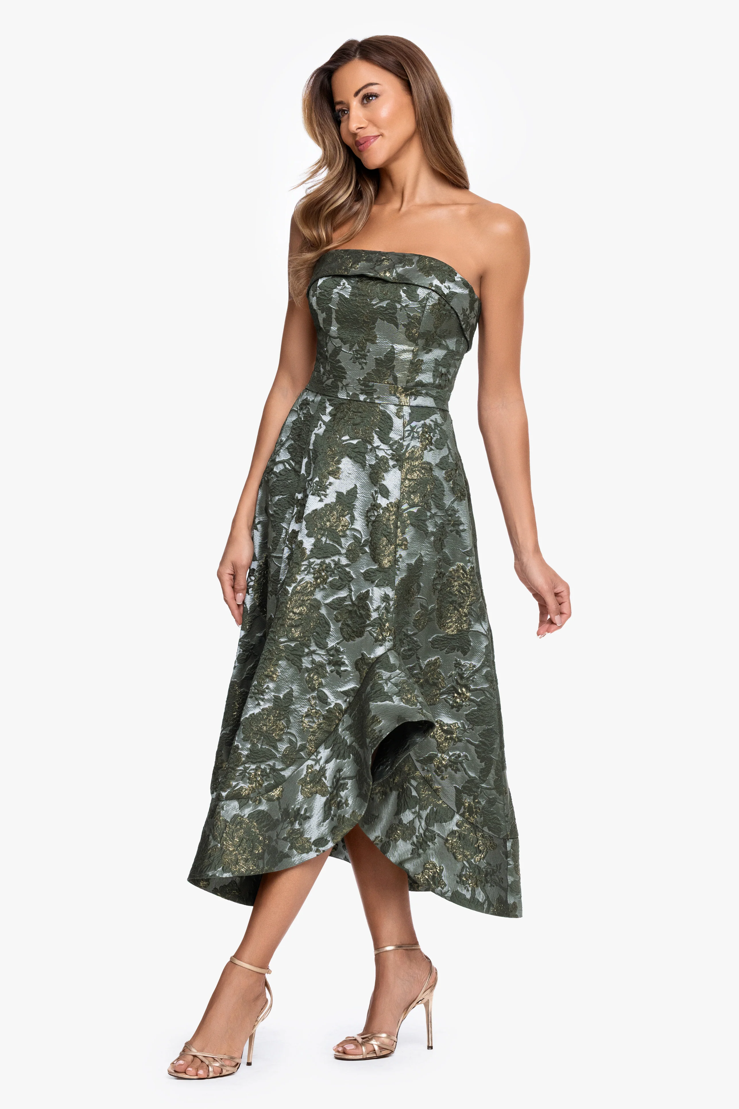 "Valentina" Brocade Strapless Midi Dress - Image 5